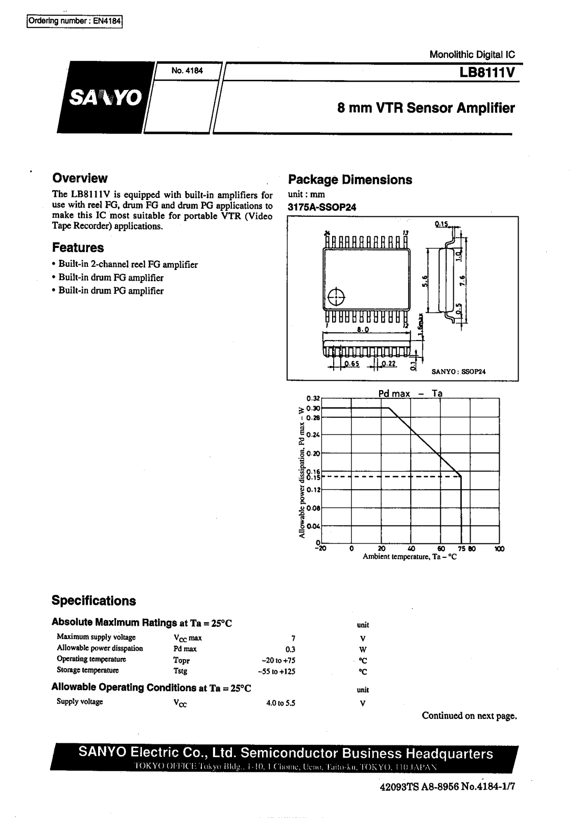 SANYO LB8111V Datasheet