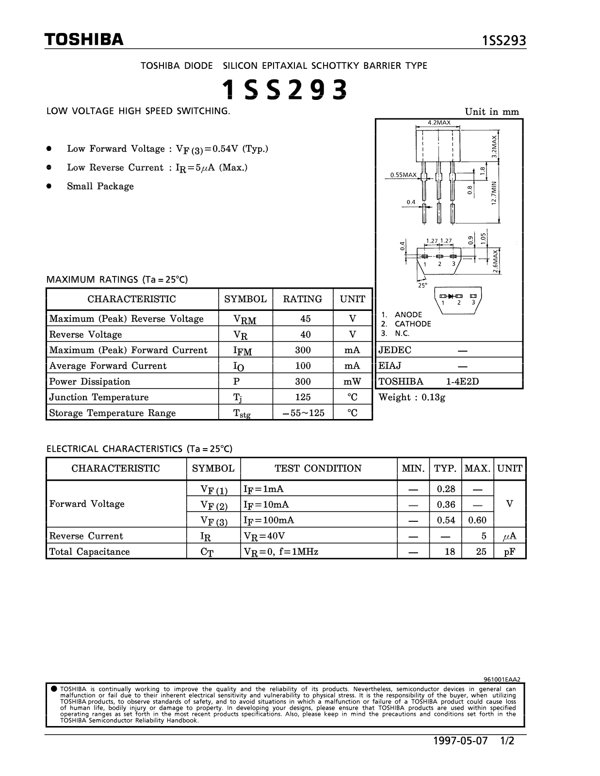 Toshiba 1SS293 Datasheet