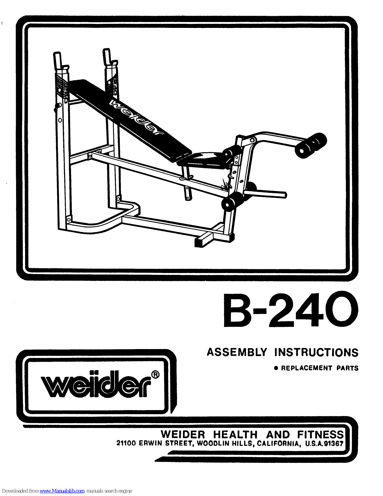Weider B-240 Assembly Instructions Manual