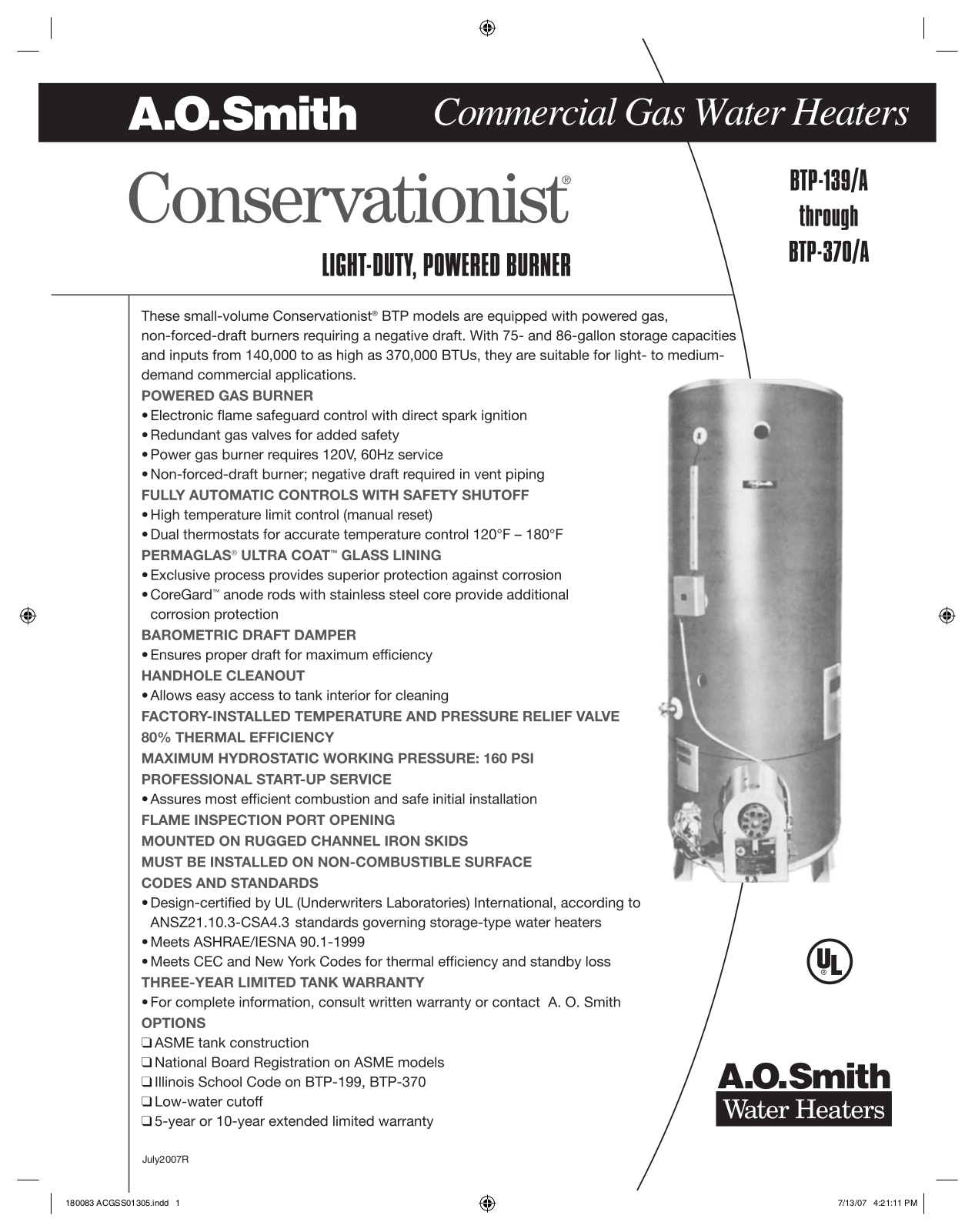 A.O. Smith BTP-378A User Manual