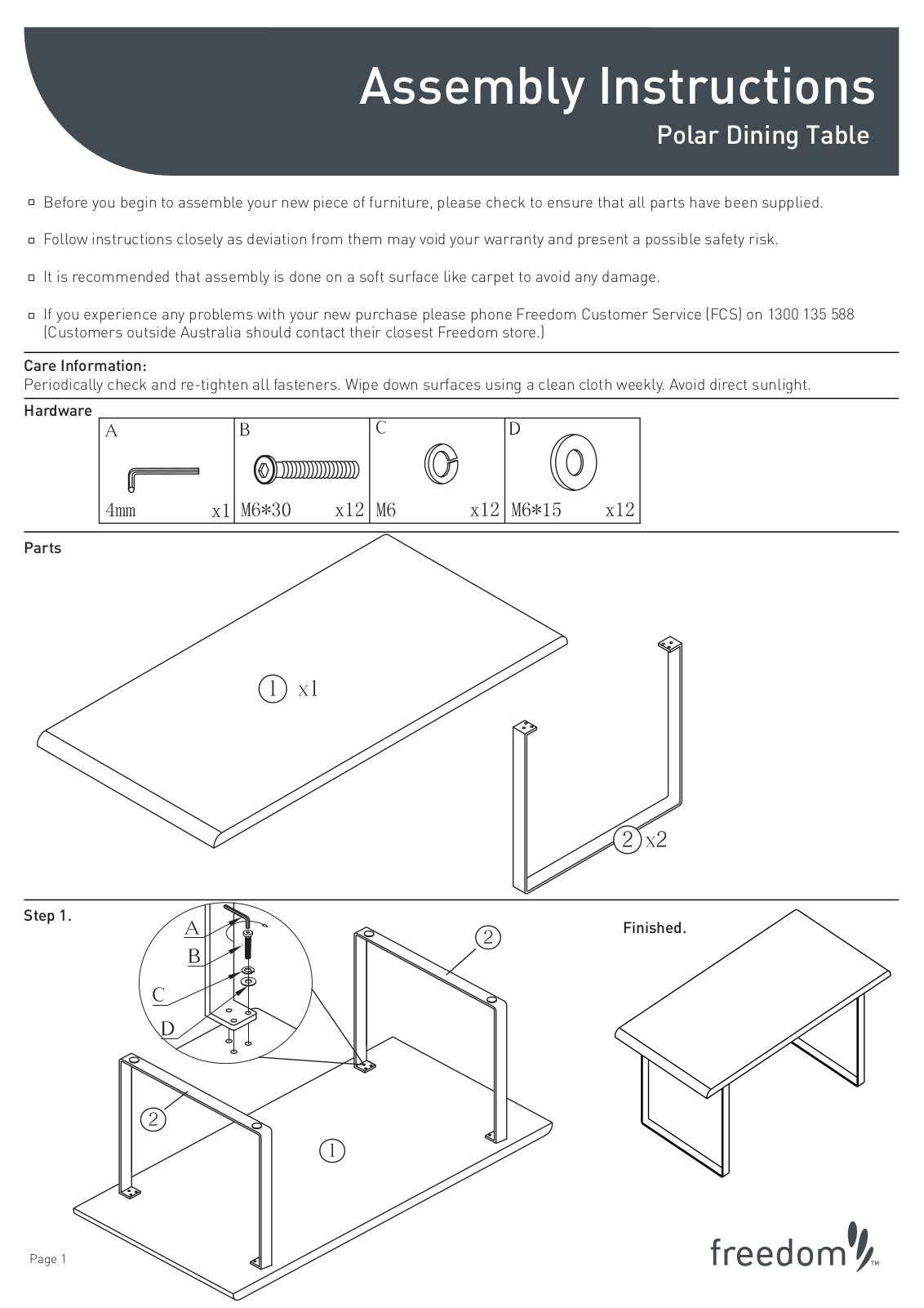 Freedom Polar Dining Table Assembly Instruction