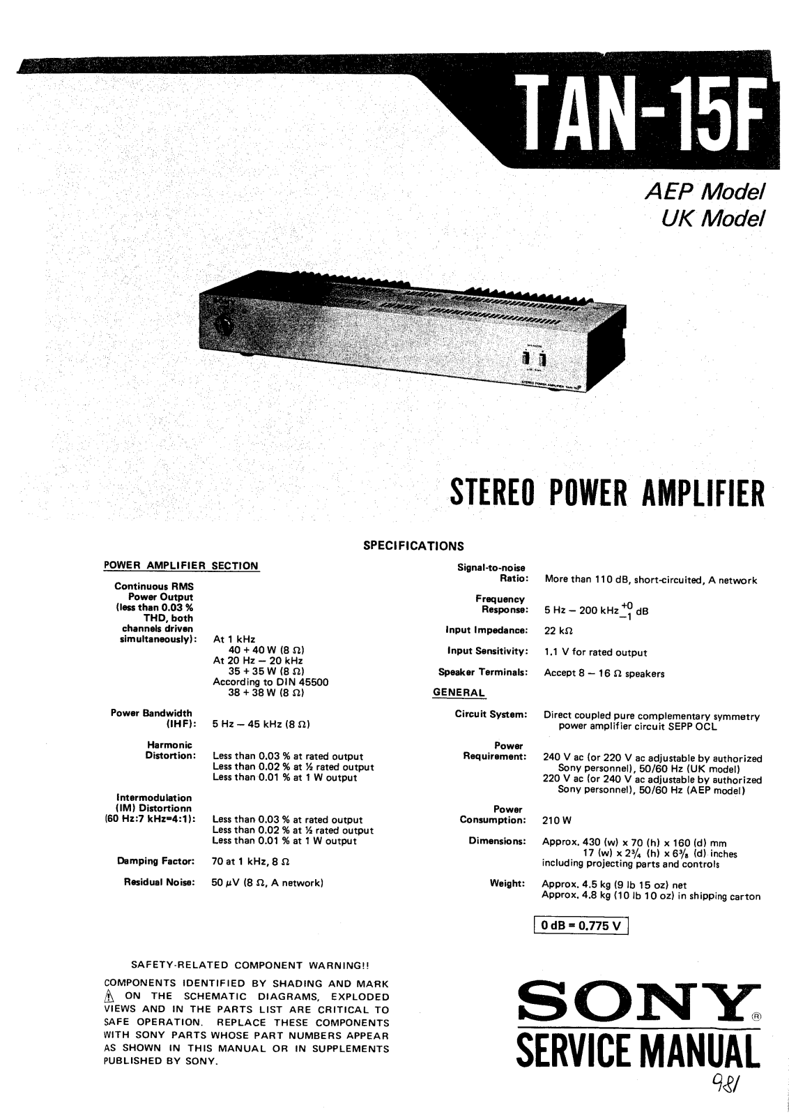 Sony TAN-15-F Service manual