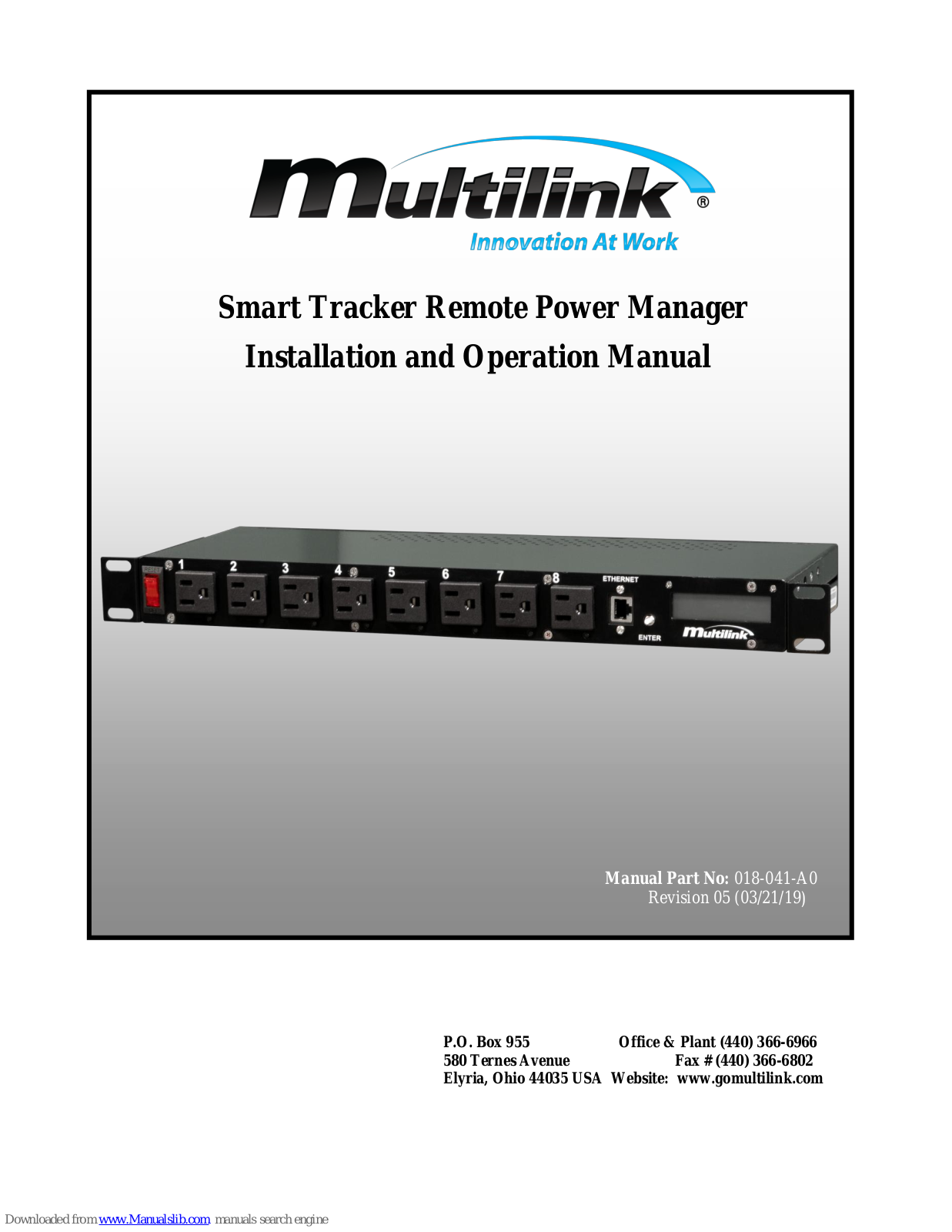 Multilink Smart Tracker ST-01, 018-041-11, 018-041-10 Installation And Operation Manual