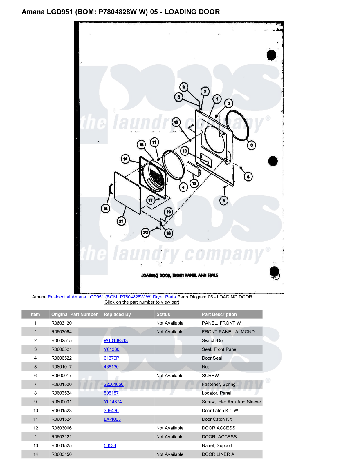 Amana LGD951 Parts Diagram