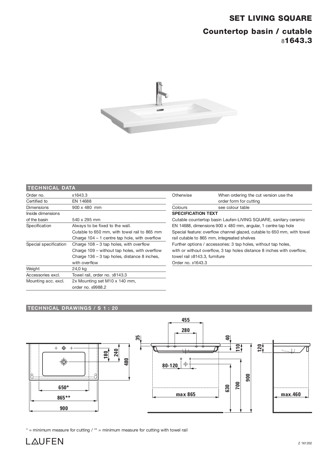 Laufen 8.1643.3 Datasheet