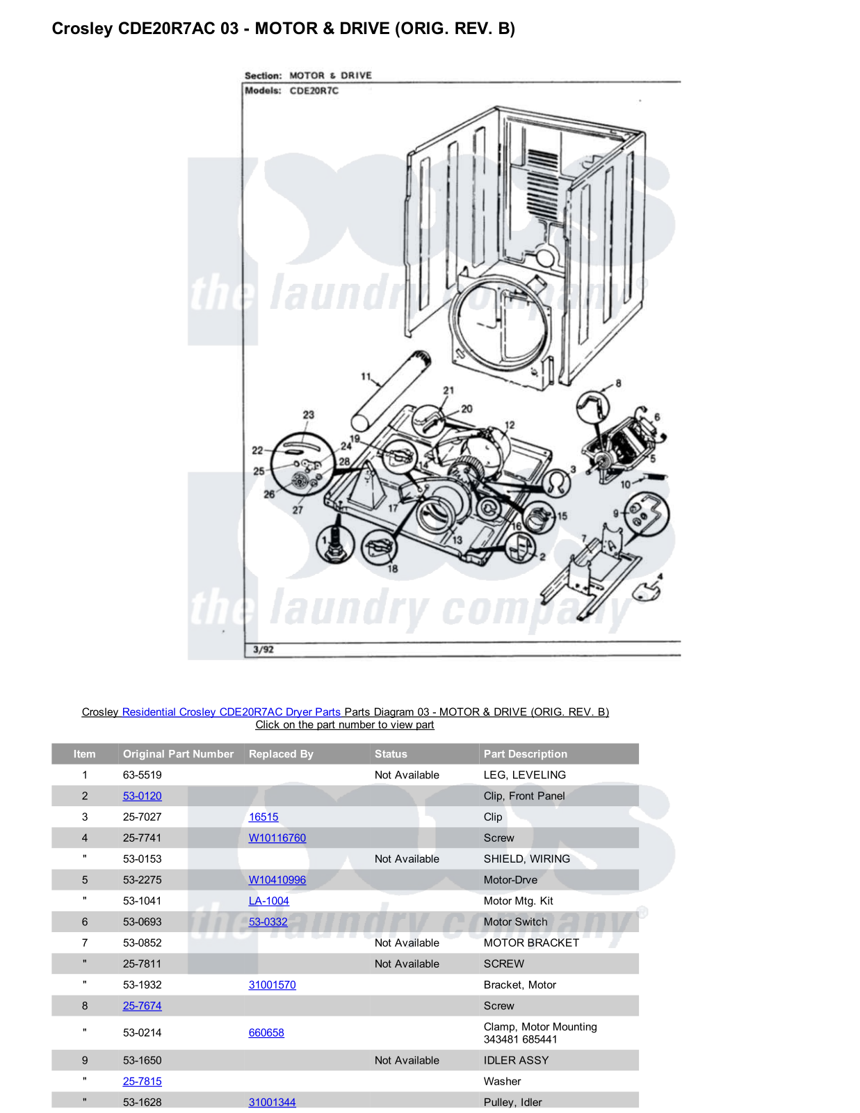 Crosley CDE20R7AC Parts Diagram