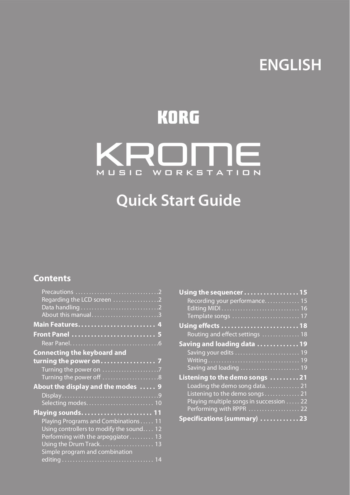 Korg Krome-73 Quick Start