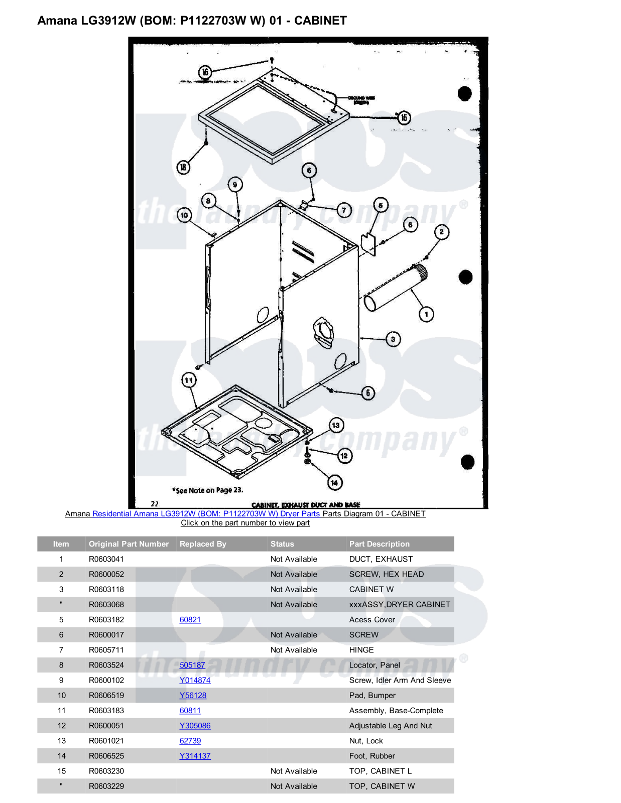 Amana LG3912W Parts Diagram