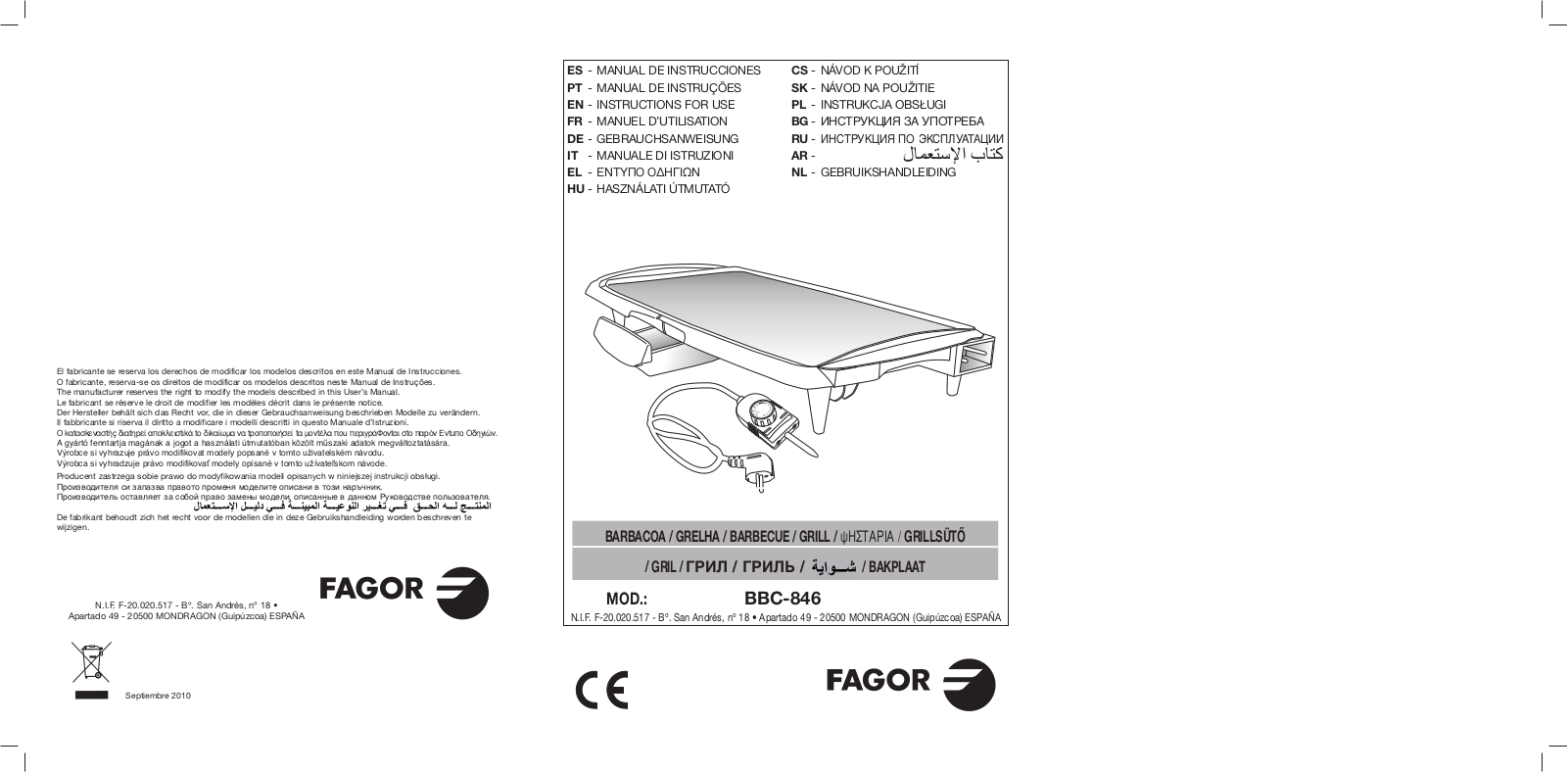 Fagor BBC 846 User Manual