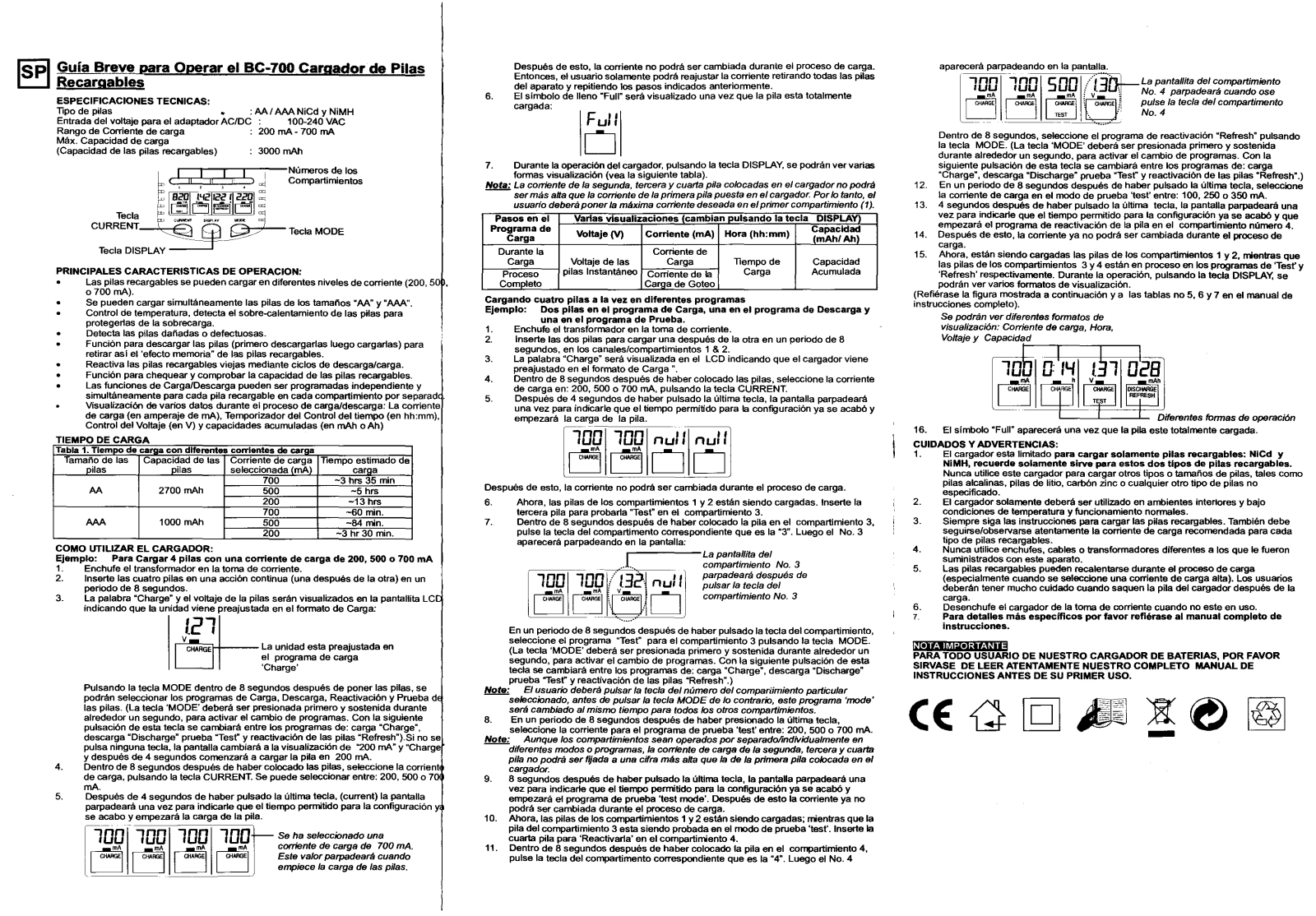 Technoline BC-700 QUICK REFERENCE