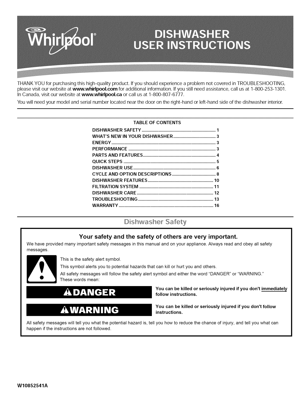 Whirlpool WDF560SAFT1, WDF560SAFT2, WDF560SAFM1 Owner’s Manual