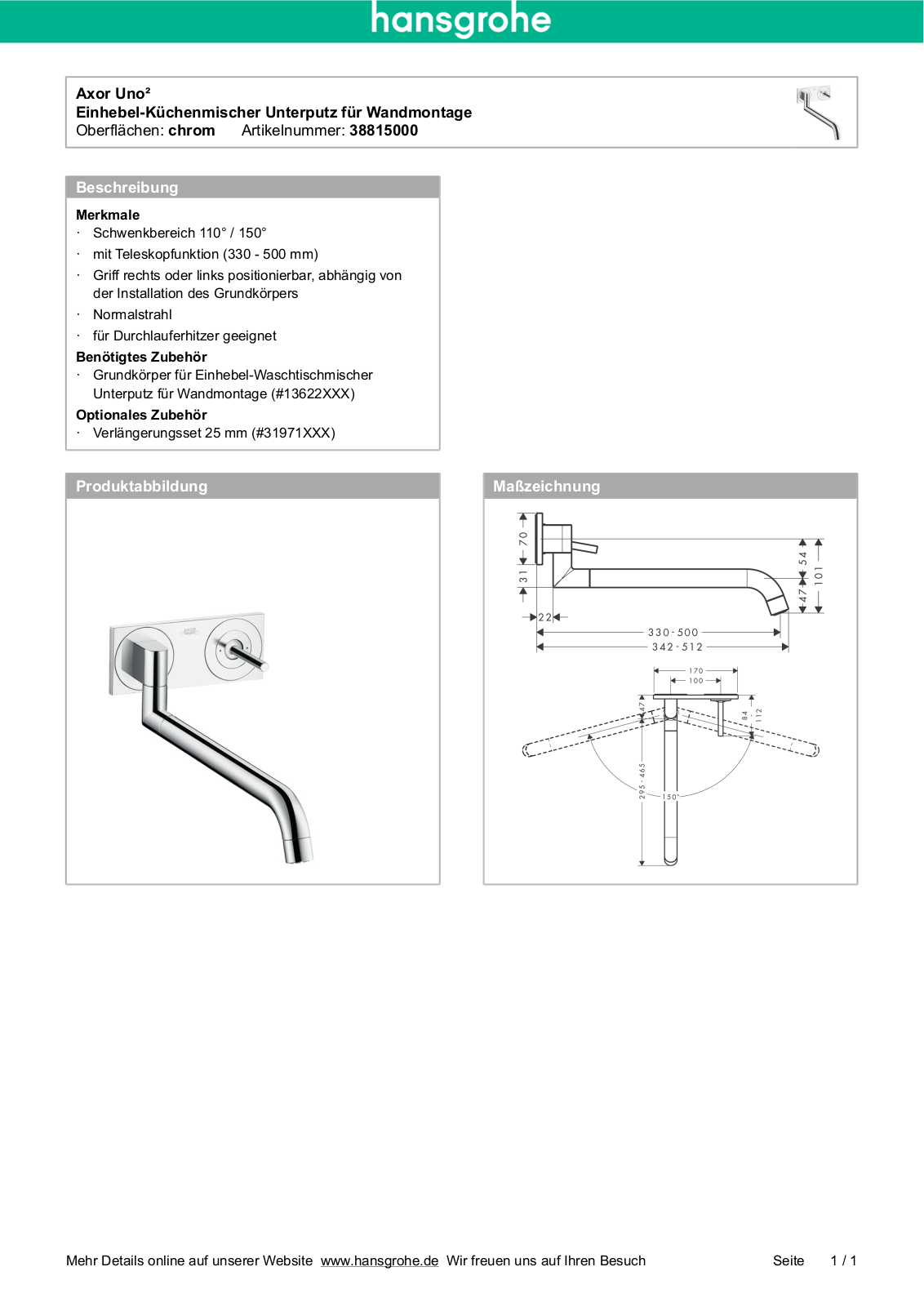 Hansgrohe AXOR 38815000 User Manual