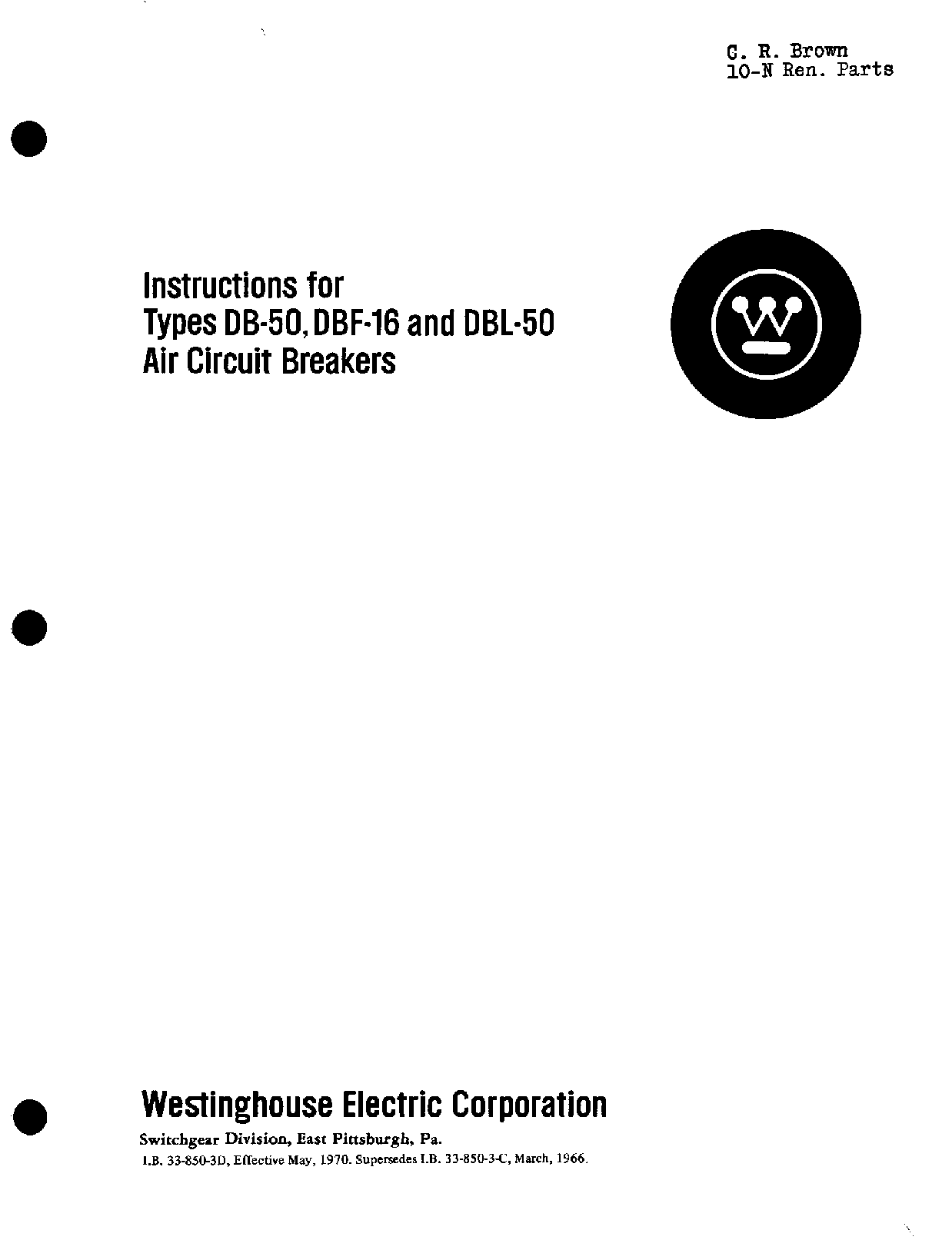 Westinghouse DBL-50, DBF-16, DB-50 User Manual
