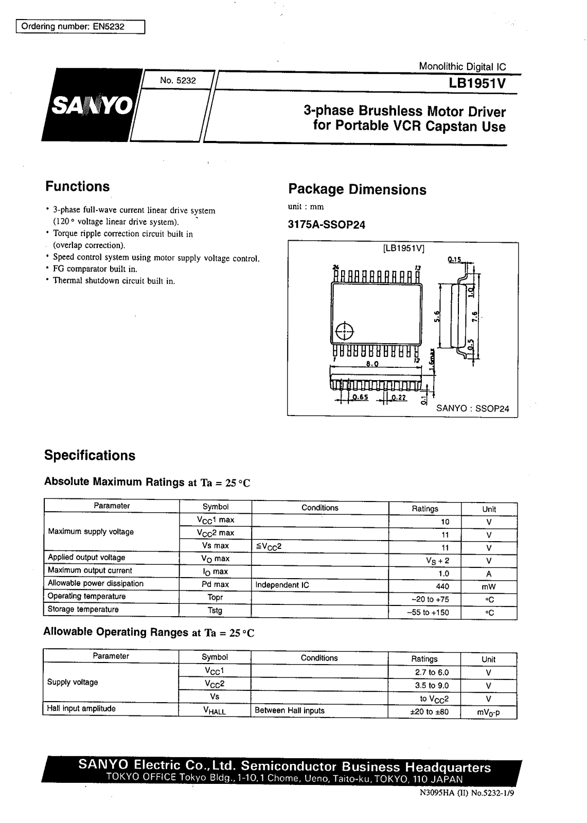 SANYO LB1951V Datasheet