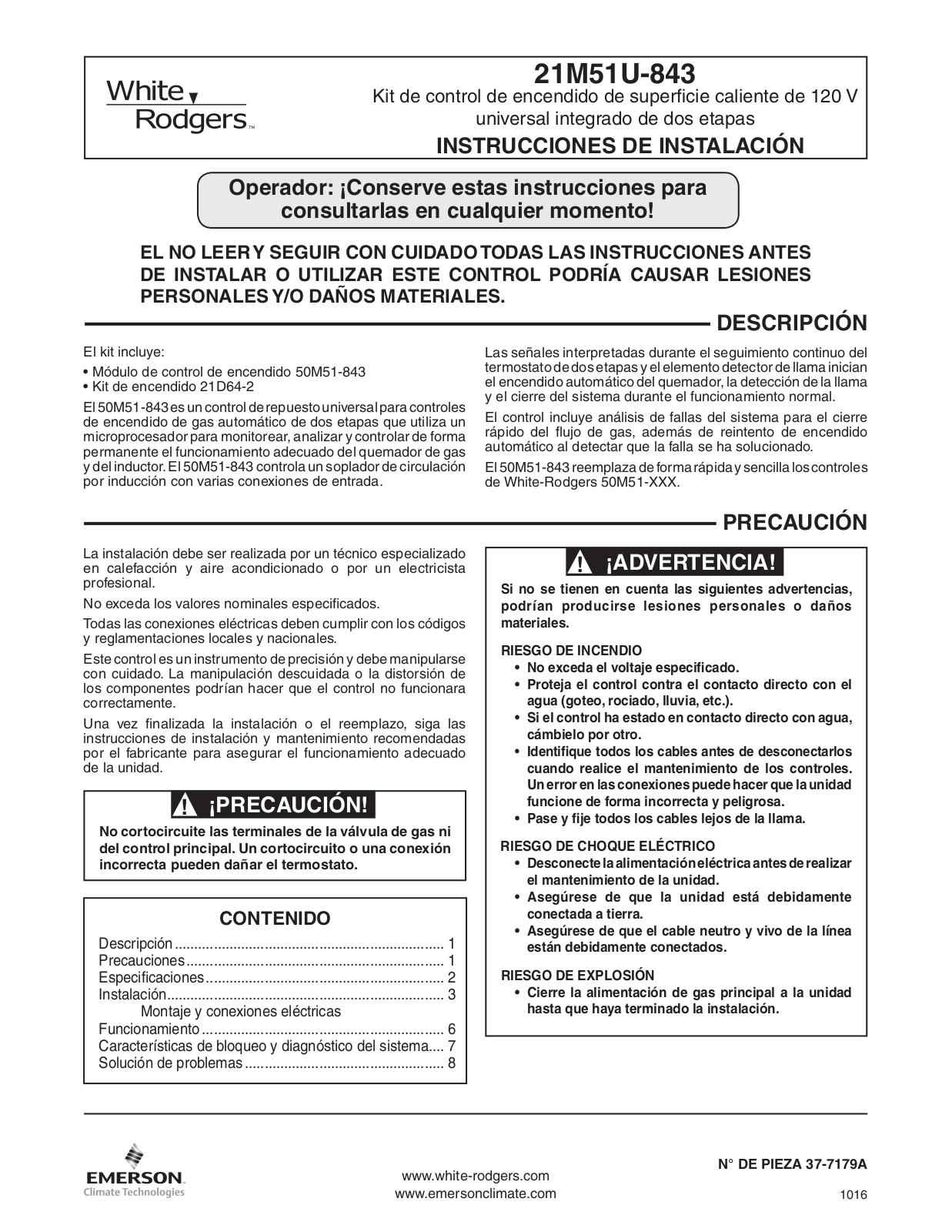 White Rodgers 21M51U-843 User Manual