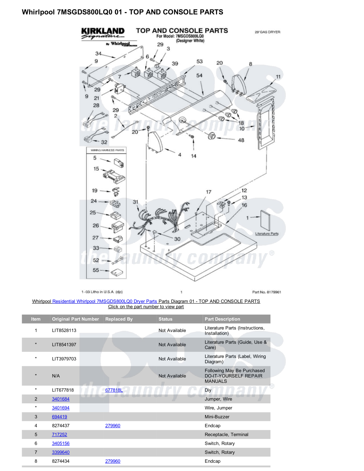 Whirlpool 7MSGDS800LQ0 Parts Diagram