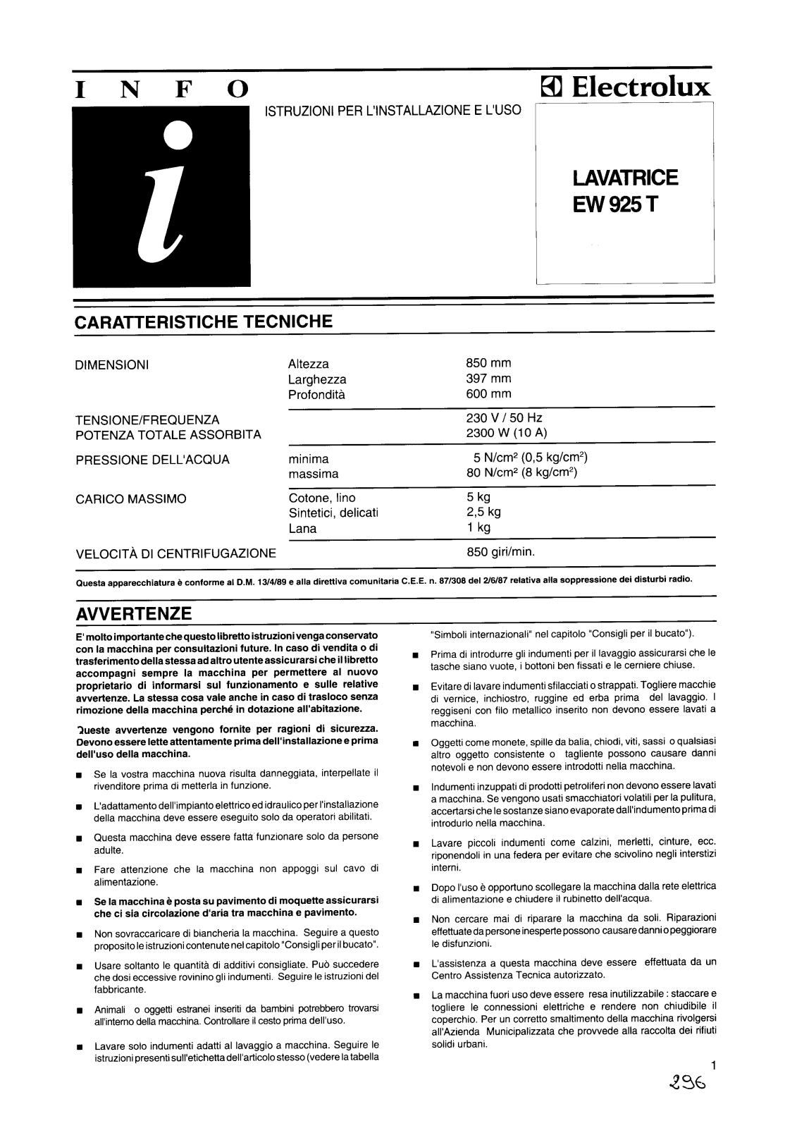 AEG EW925T User Manual