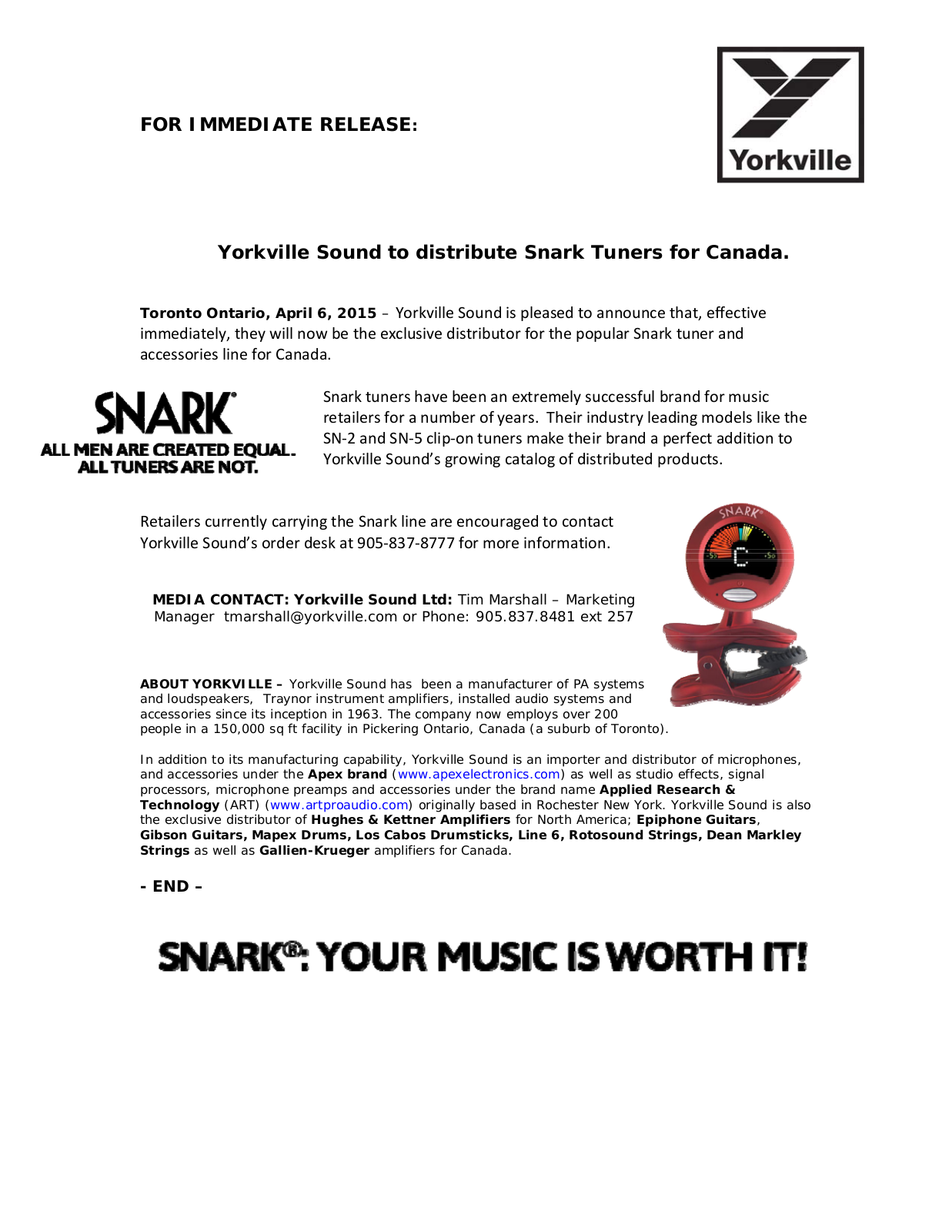 Yorkville Snark Tuner User's Manual