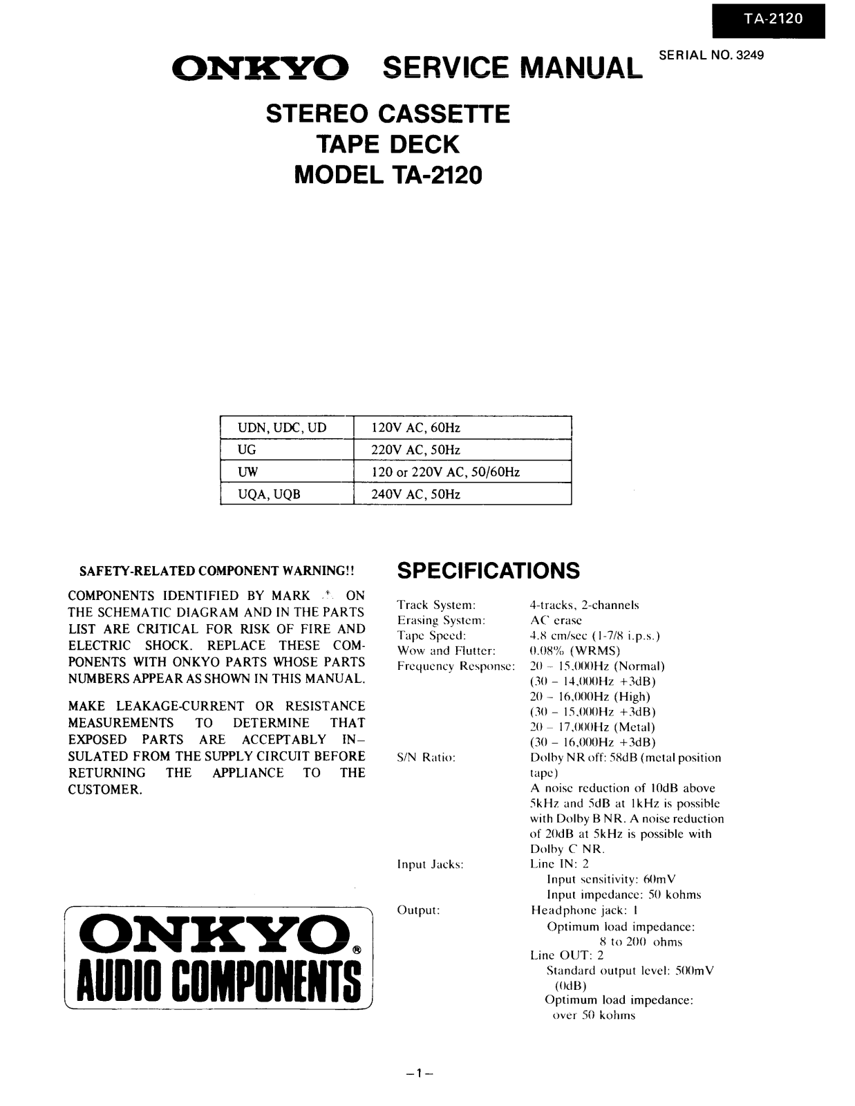 Onkyo TA-2120 Service manual