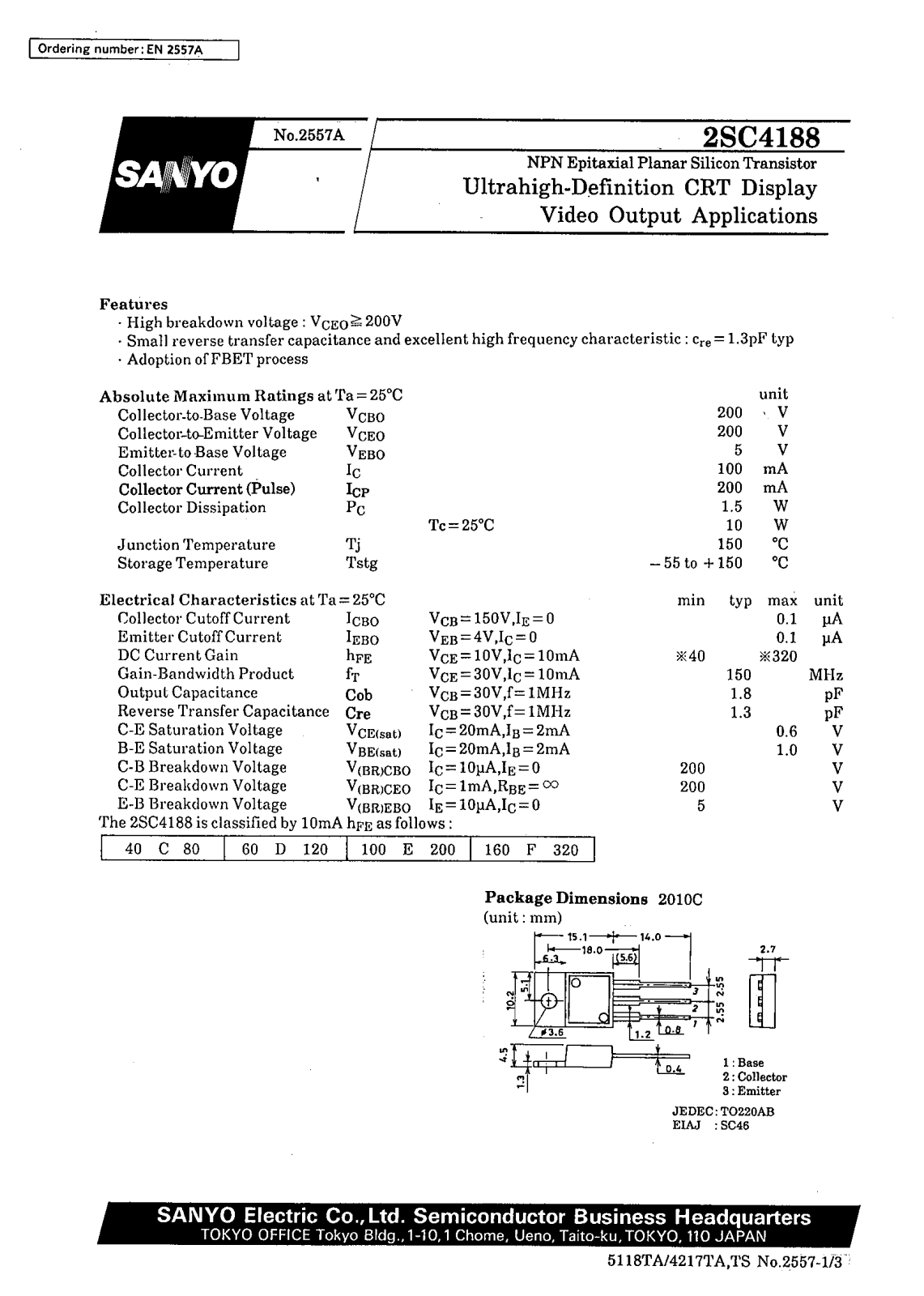 SANYO 2SC4188 Datasheet