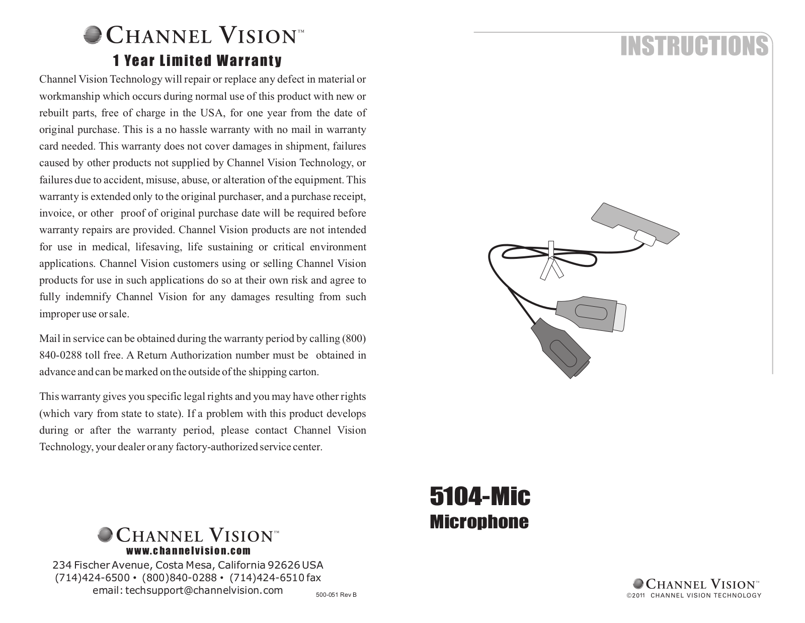 Channel Vision 5104-MIC User Manual