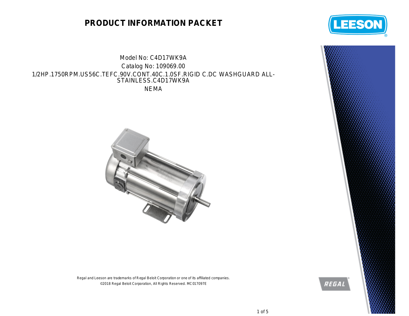 Leeson 109069.00 Product Information Packet