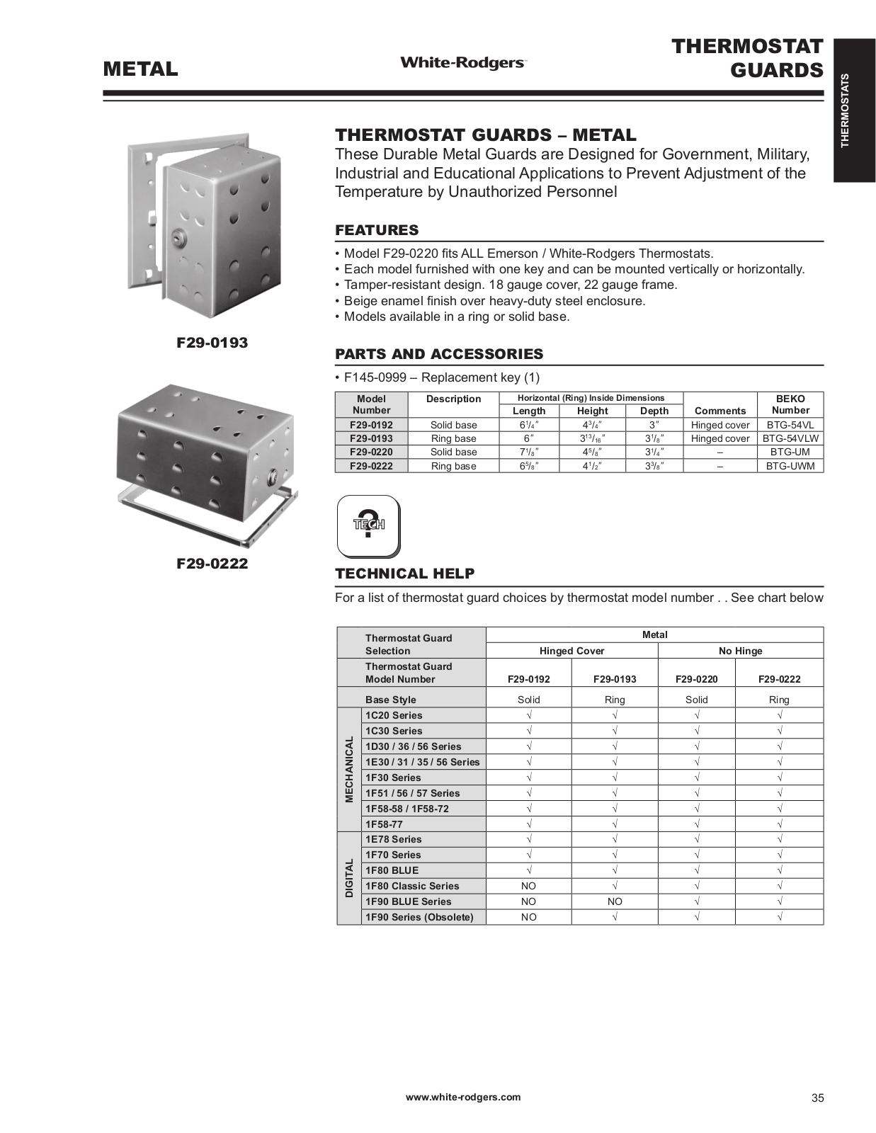 White Rodgers F29-0222, F29-0193, F29-0192, F29-0220 Catalog Page