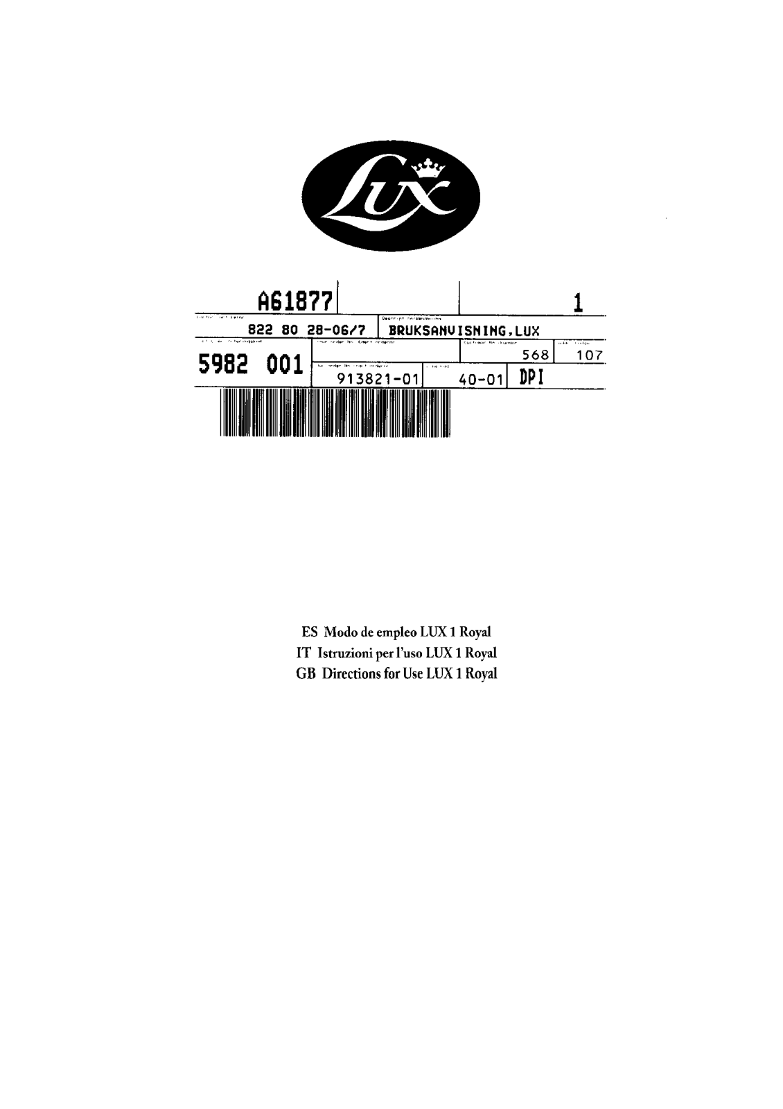 Lux LUX1R User Manual