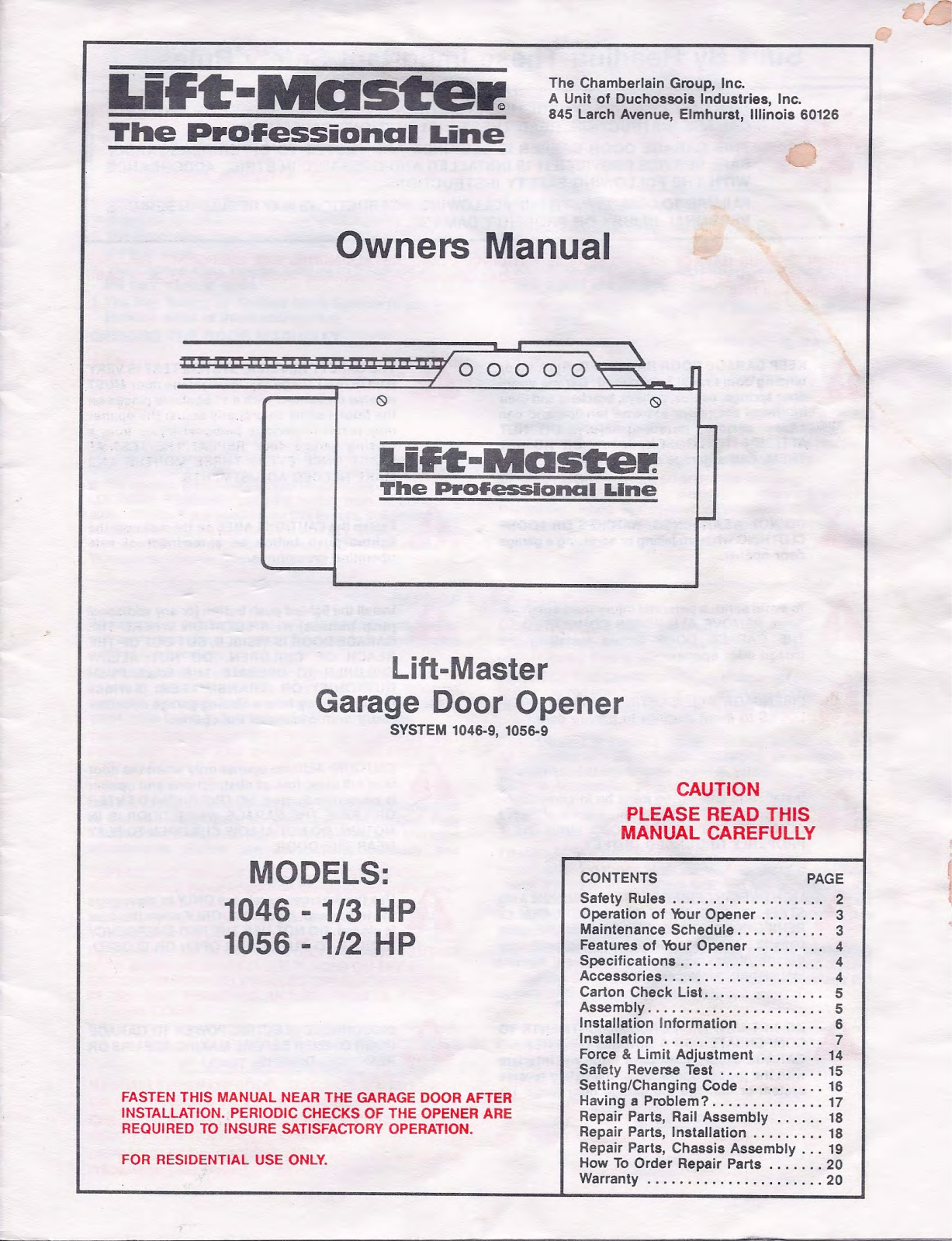 Liftmaster 1056, 1046, 1046-9 Manual