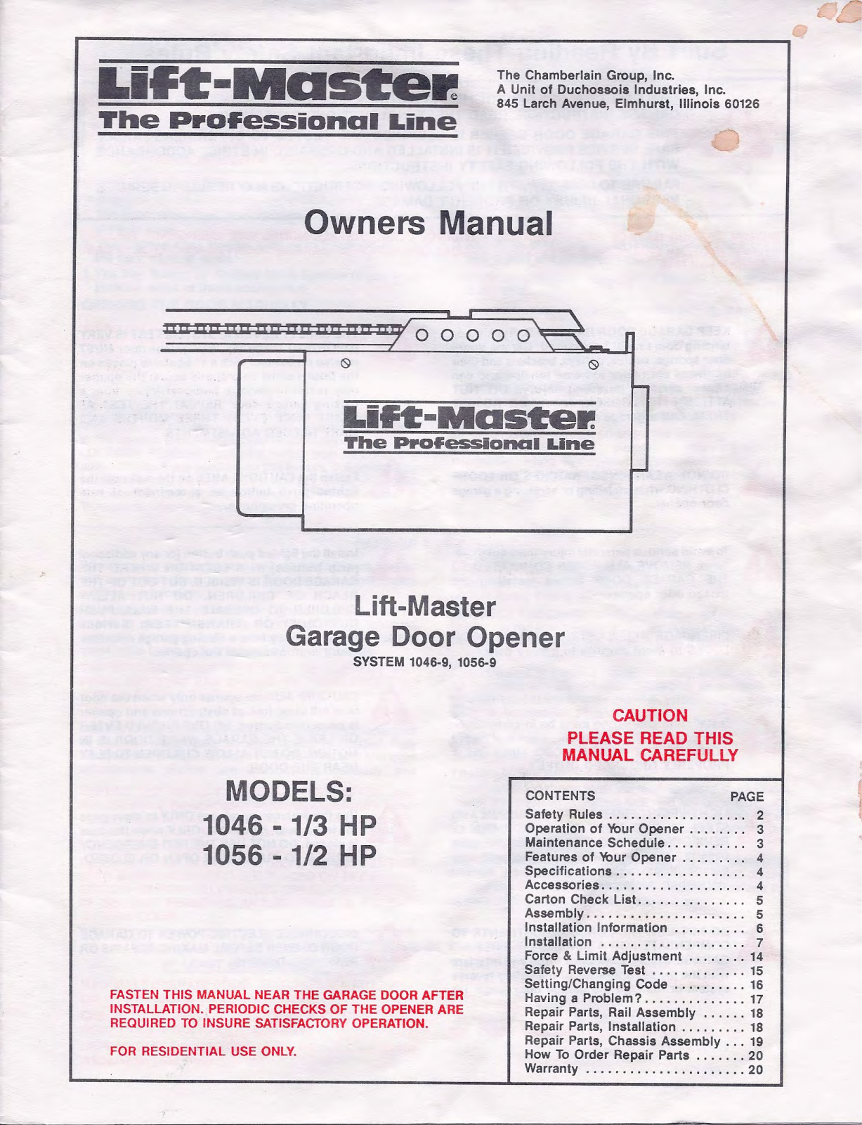 Liftmaster 1056, 1046, 1046-9 User Manual