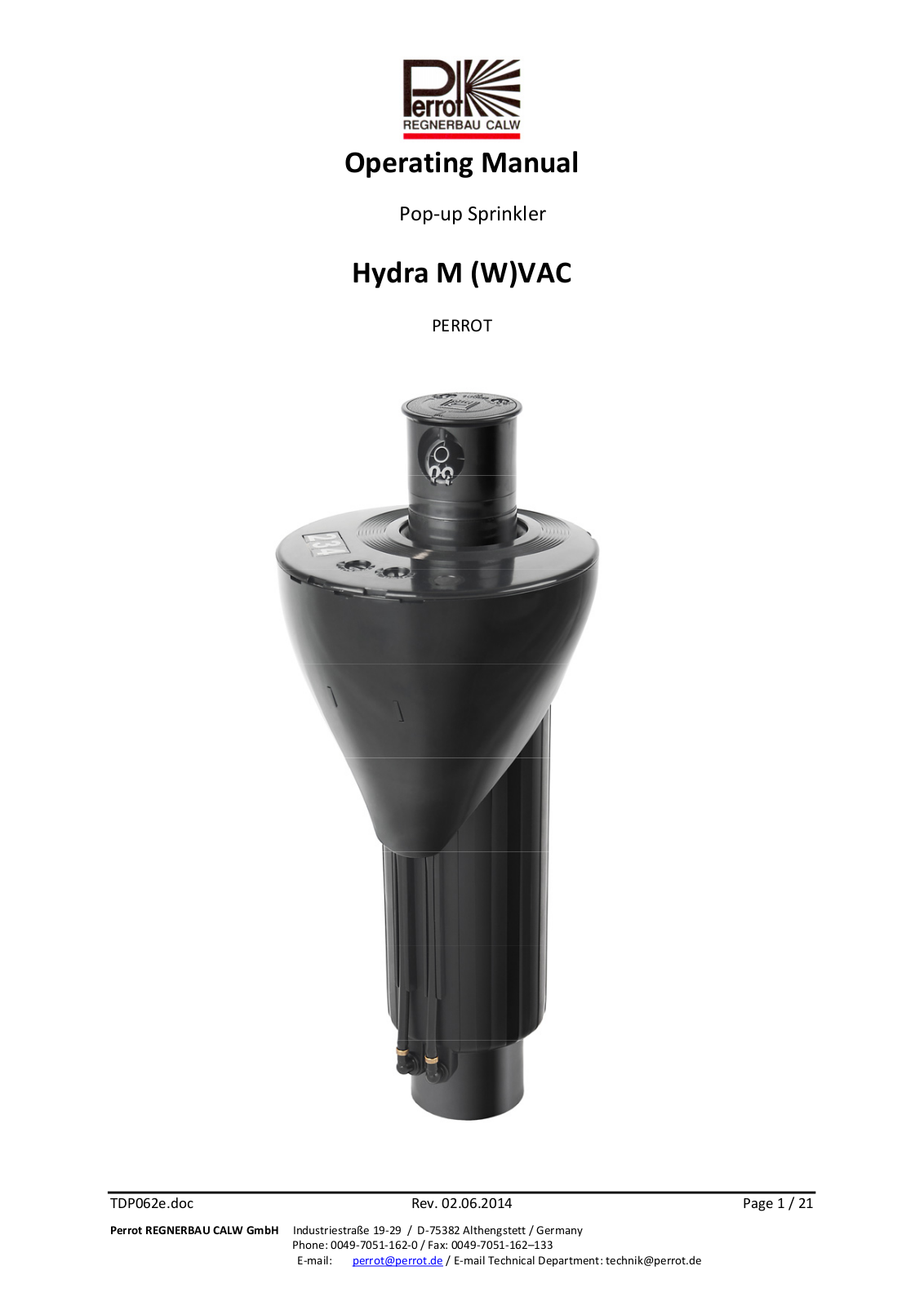 Perrot Hydra M VAC, Hydra M W Vac Operating Manual - ManualMachine.com