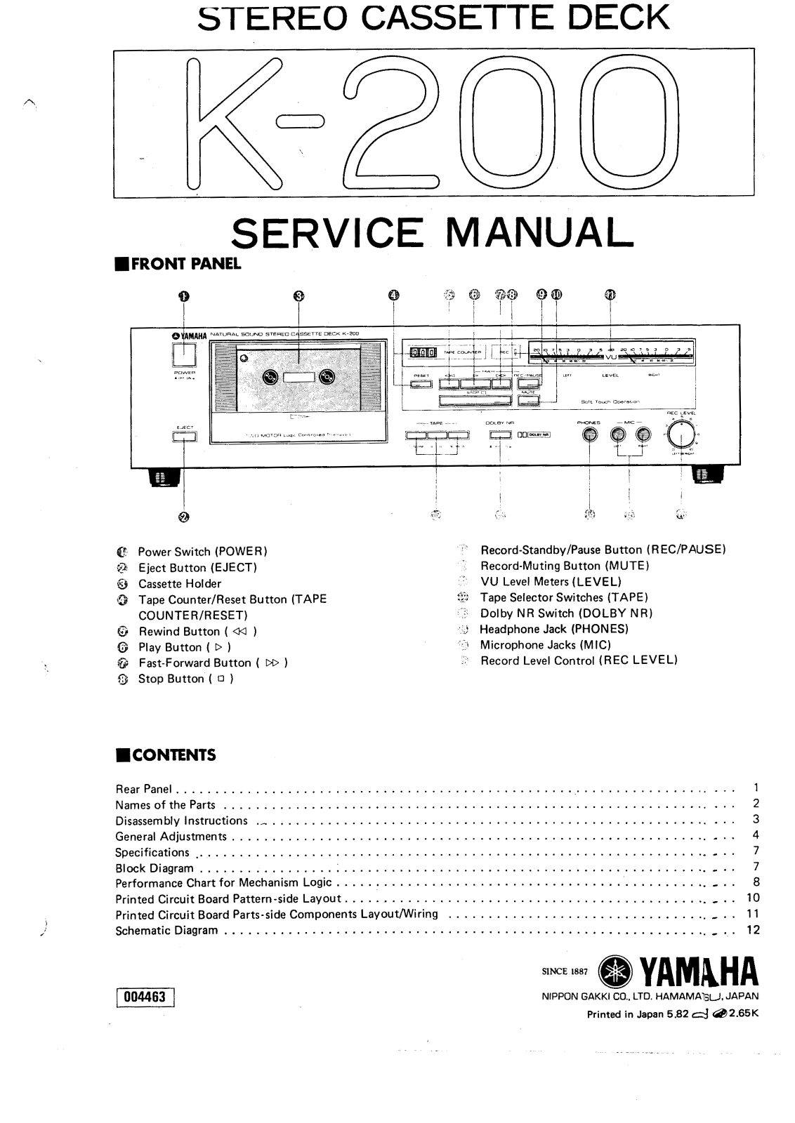 Yamaha K-200 Service Manual