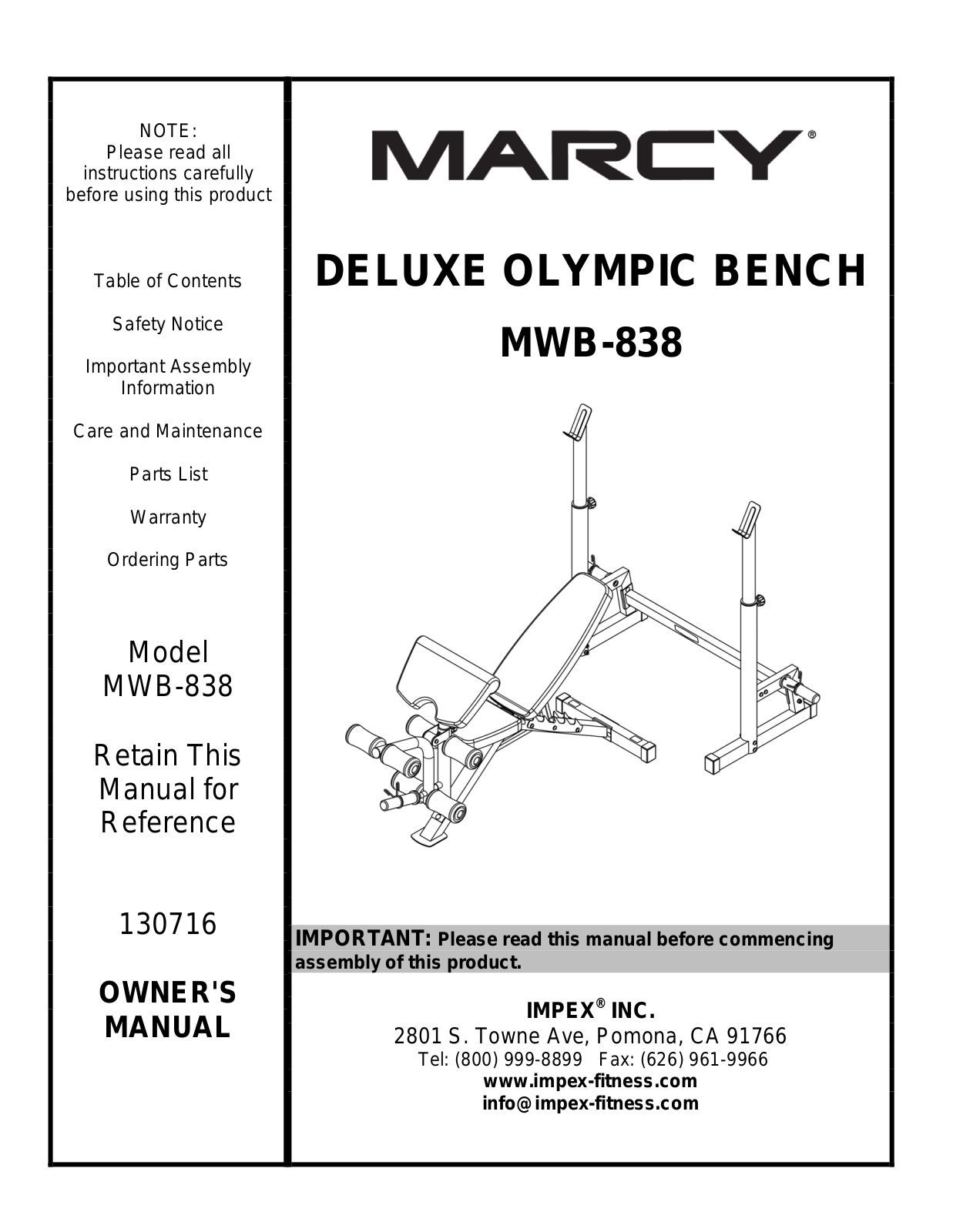 Impex MWB-838 Owner's Manual