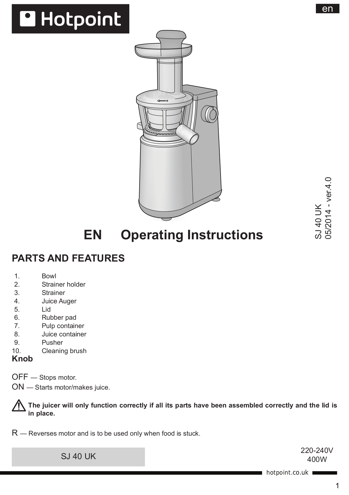 HOTPOINT SJ 4010 AX1 UK User Manual