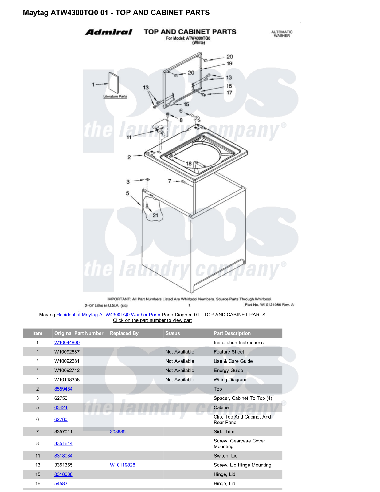 Maytag ATW4300TQ0 Parts Diagram