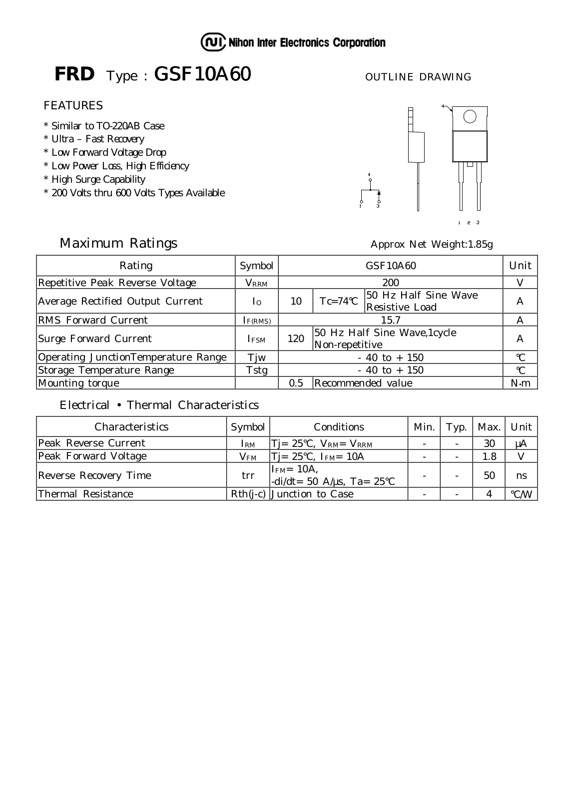 Datasheet GSF10A60 Datasheet (NIHON) - ManualMachine.com
