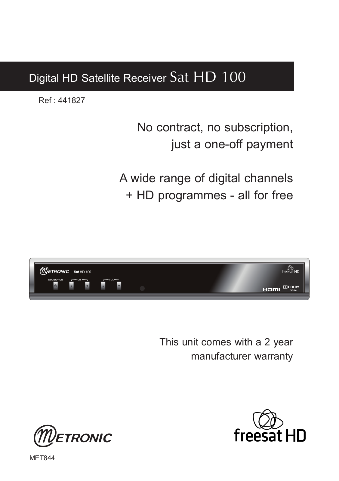 Metronic Freesat HD SAT HD 100 Instruction Manual