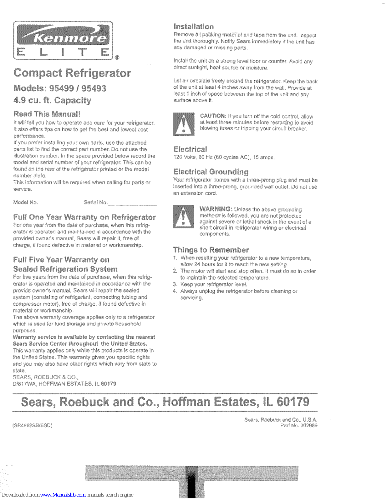 Kenmore 95499, 95493, Elite 95499, Elite 95493 User Manual - ManualMachine.com