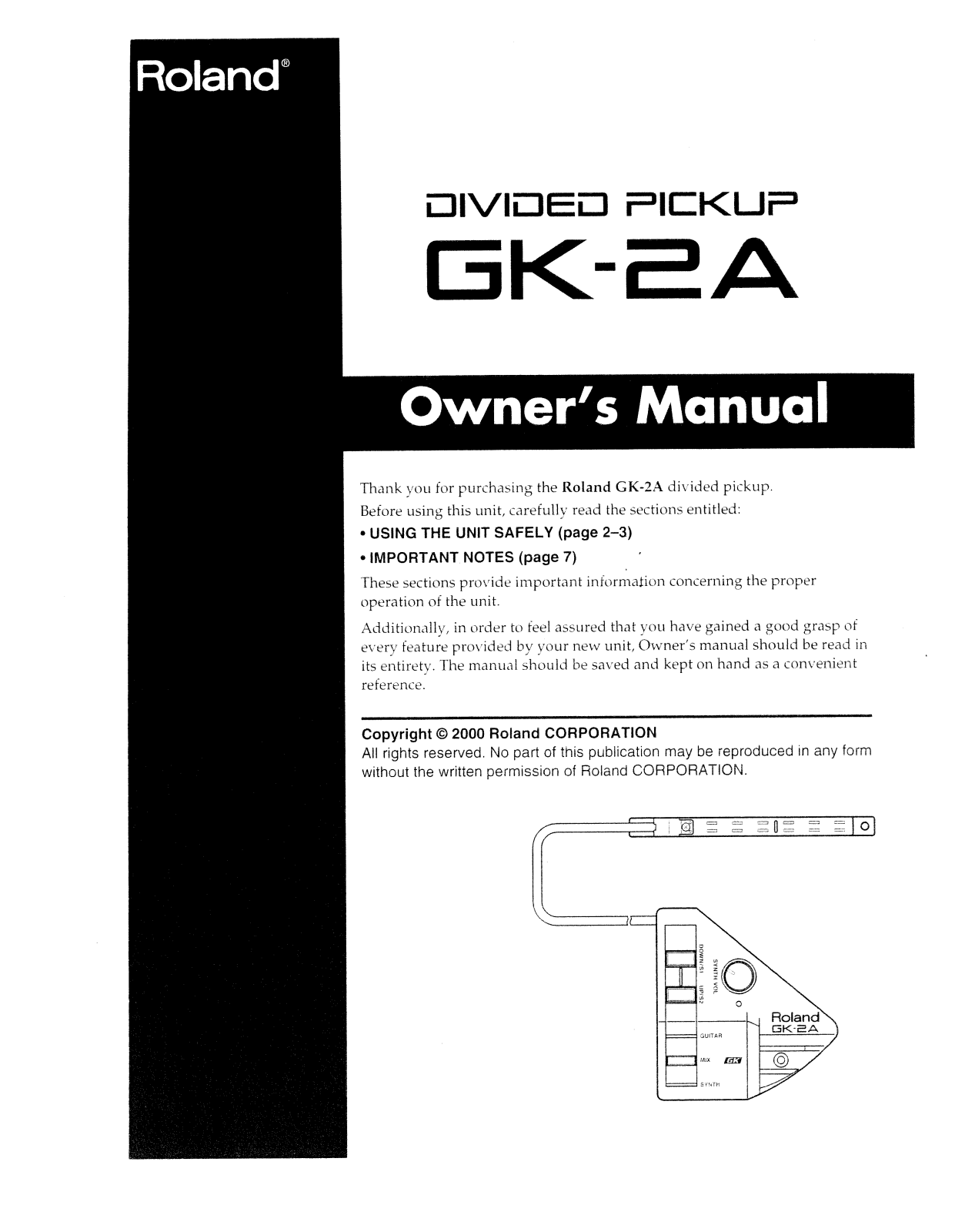 Roland Corporation GK-2AH Owner's Manual