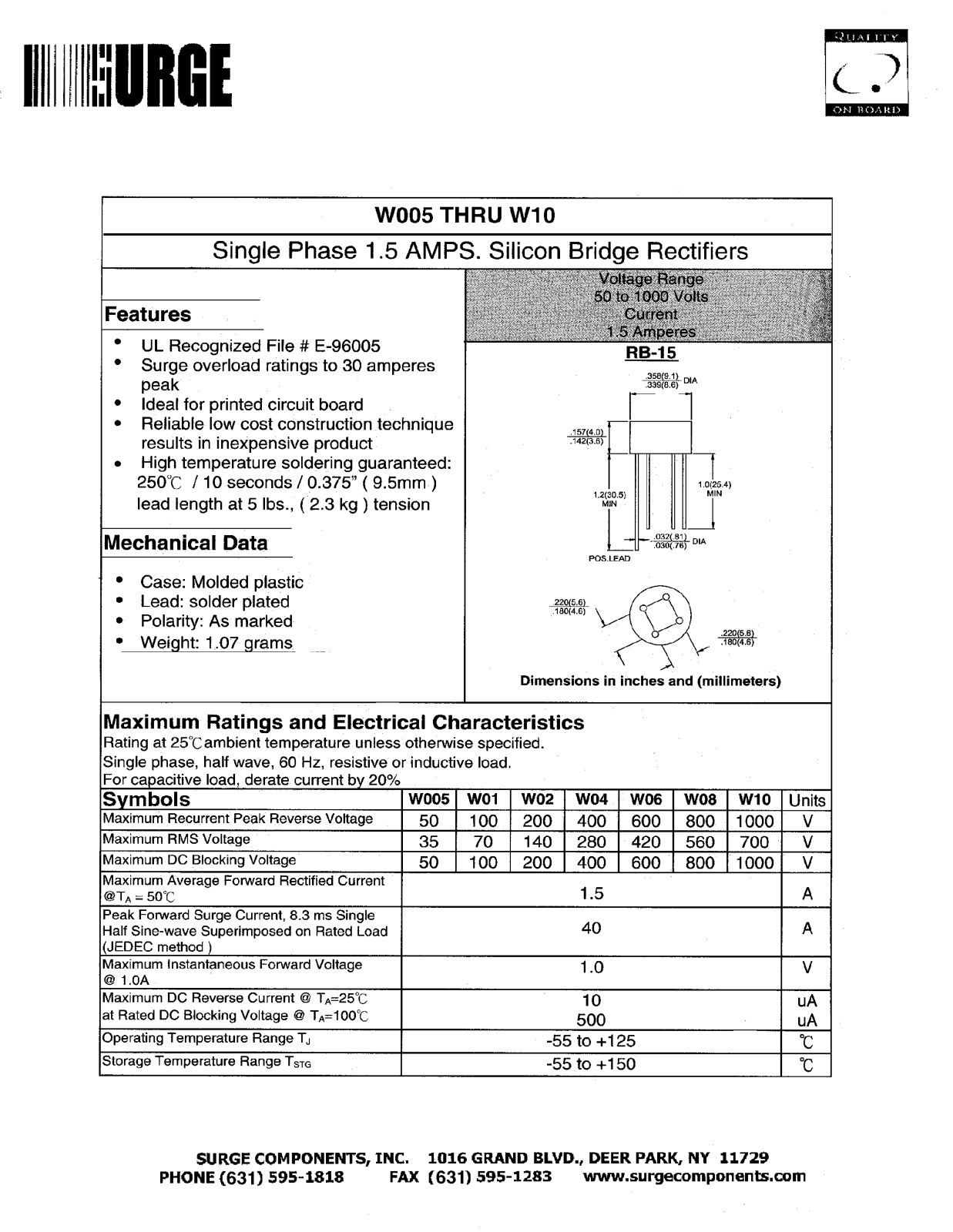 SURGE W10, W08, W06, W04, W02 Datasheet