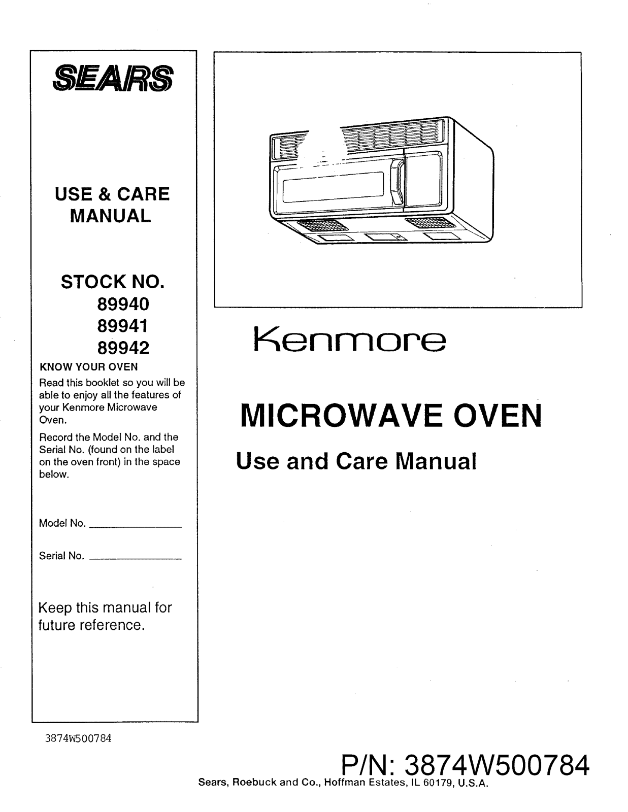 Kenmore 72189942490, 72189941490, 72189940490 Owner’s Manual