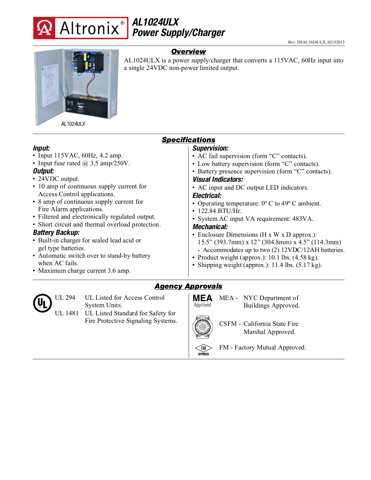 Altronix AL1024ULX Specsheet