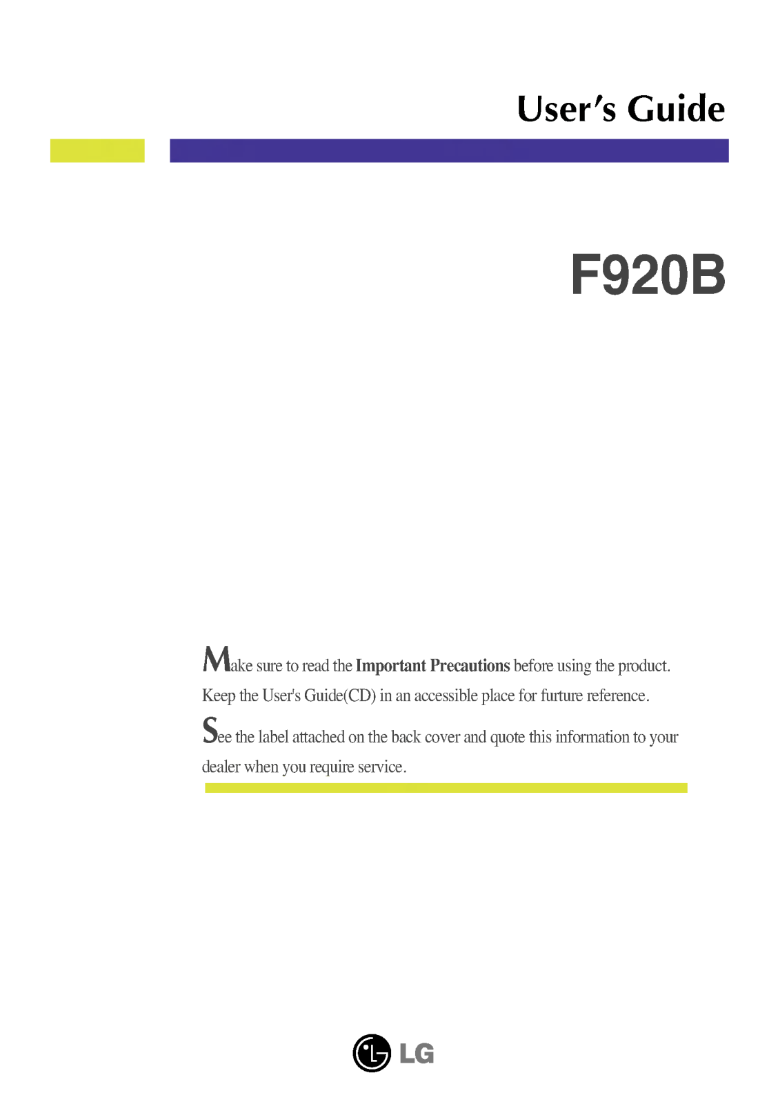 LG F920BAK Product Manual