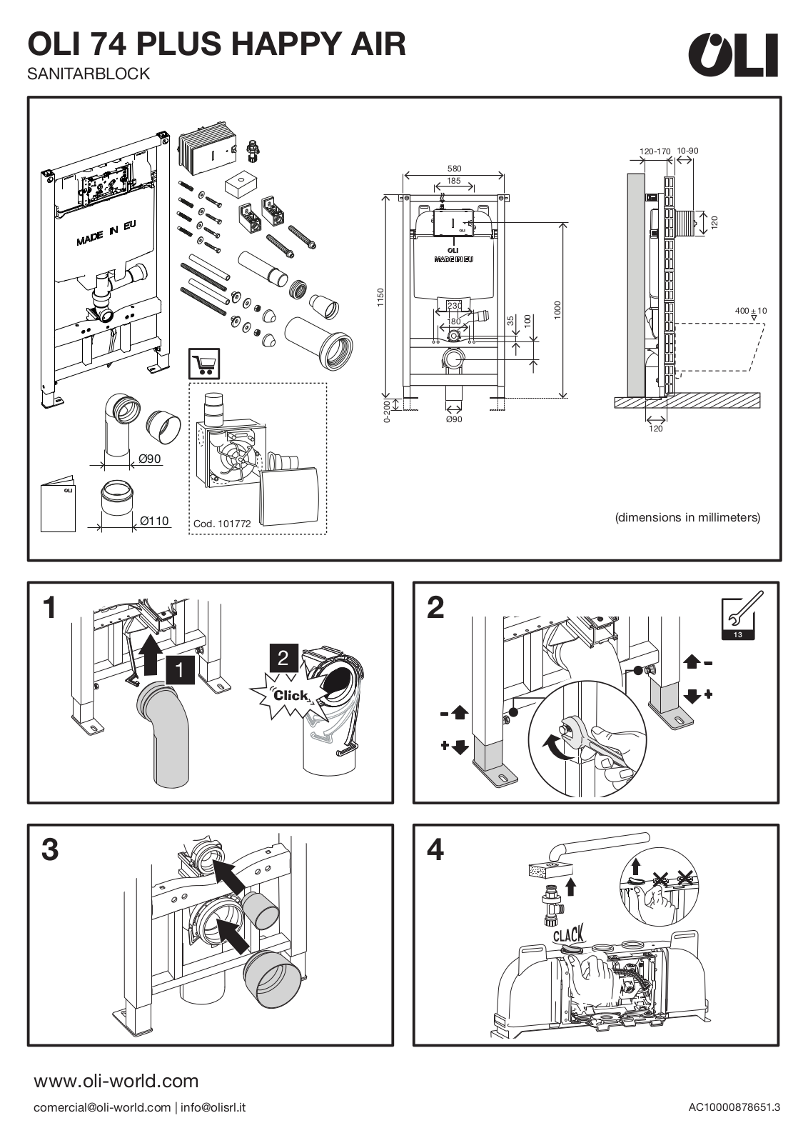 OLI 74 PLUS HAPPY AIR SANITARBLOCK Installation guide