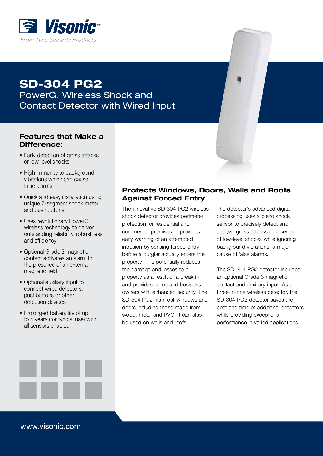 Visonic SD-304C PG2, SD-304PG2 Specsheet