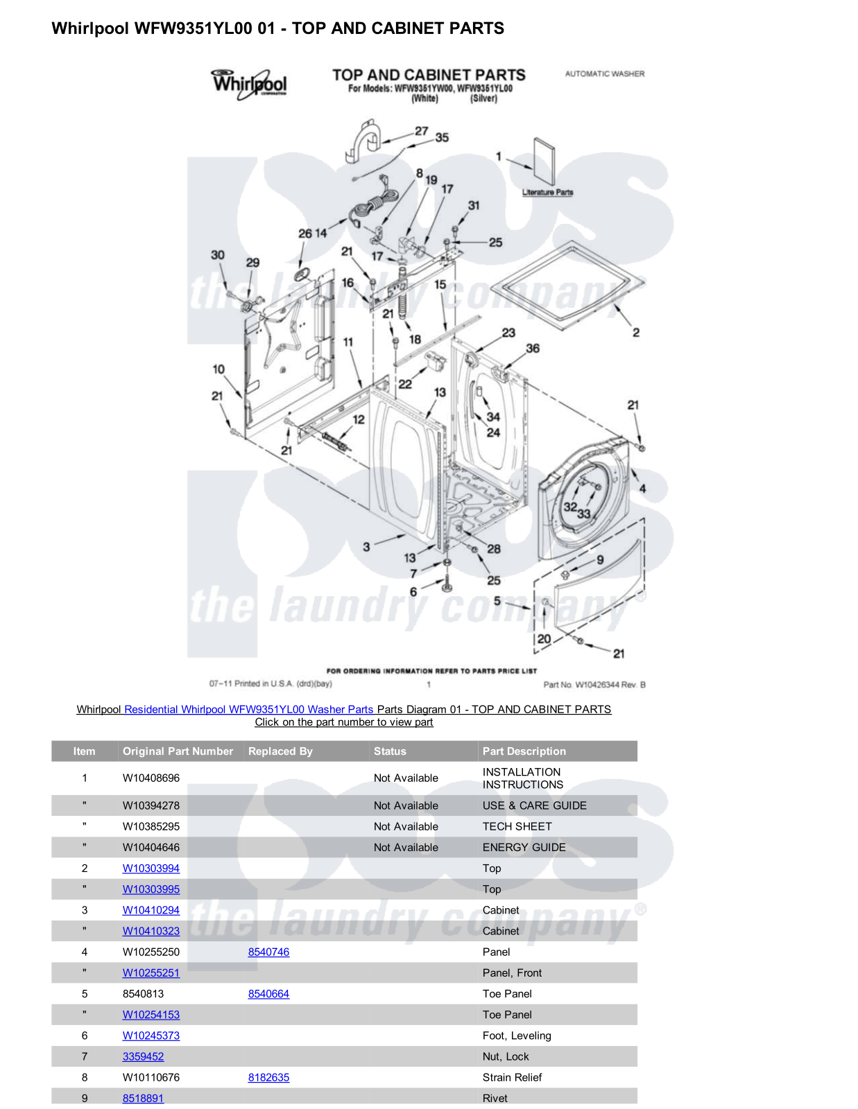 Whirlpool WFW9351YL00 Parts Diagram