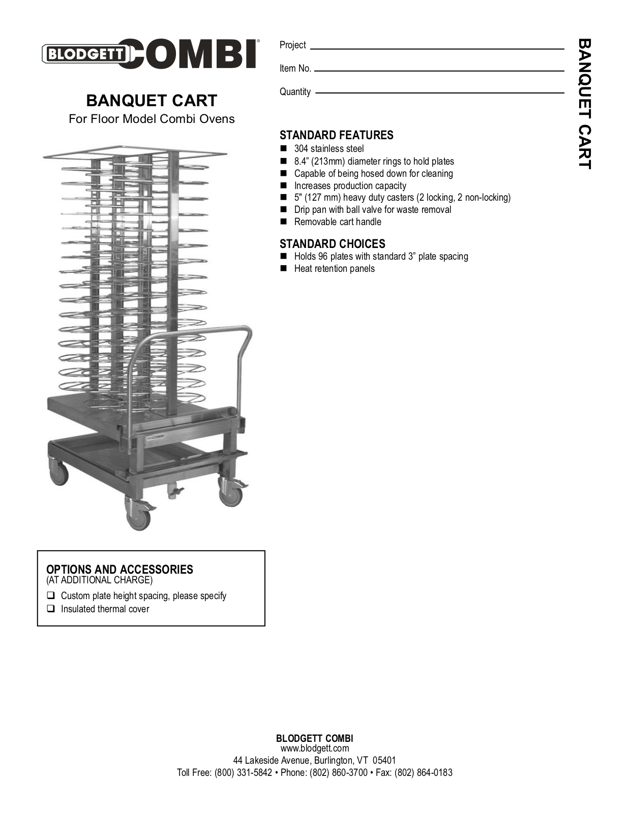 Blodgett BANQUET CART Specifications