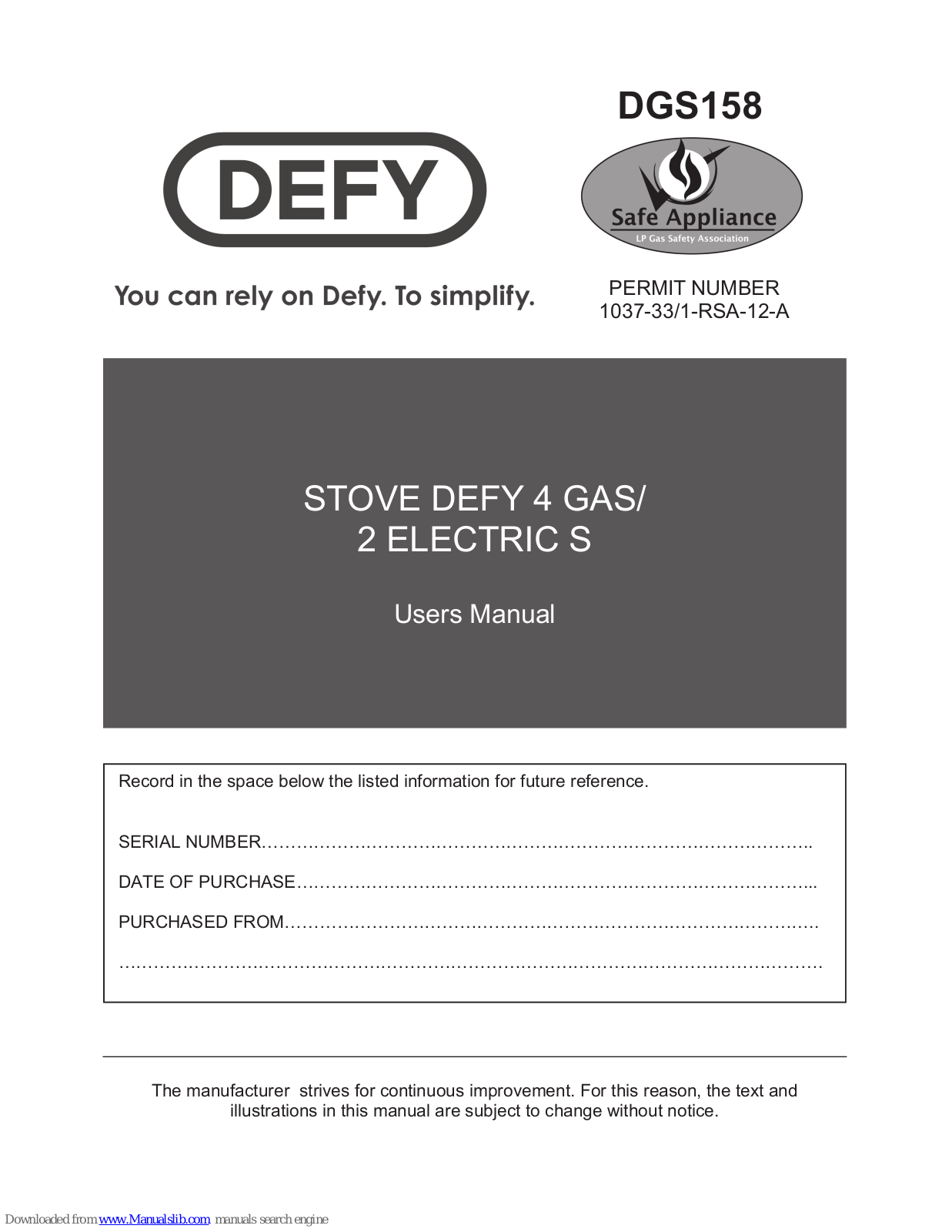 Defy DGS158 User Manual