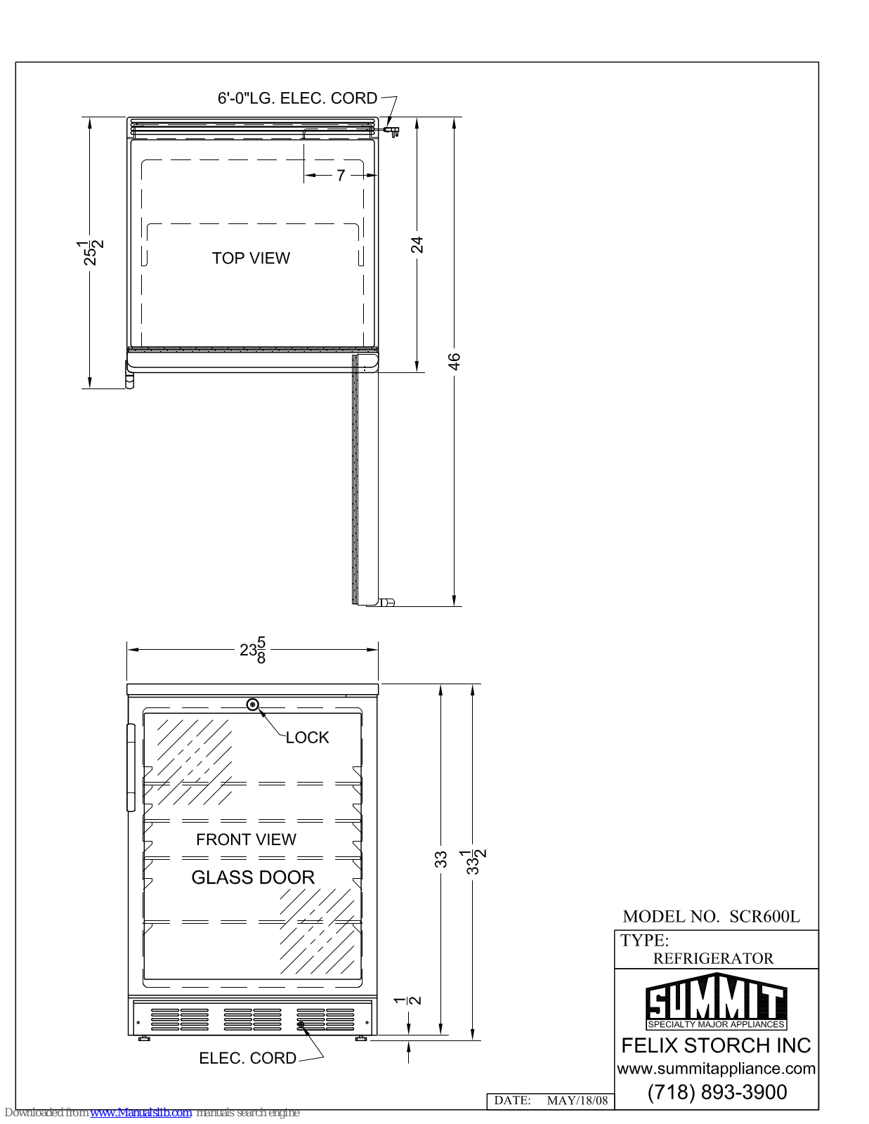 Summit SCR-600, SCR600L Dimensional Drawing