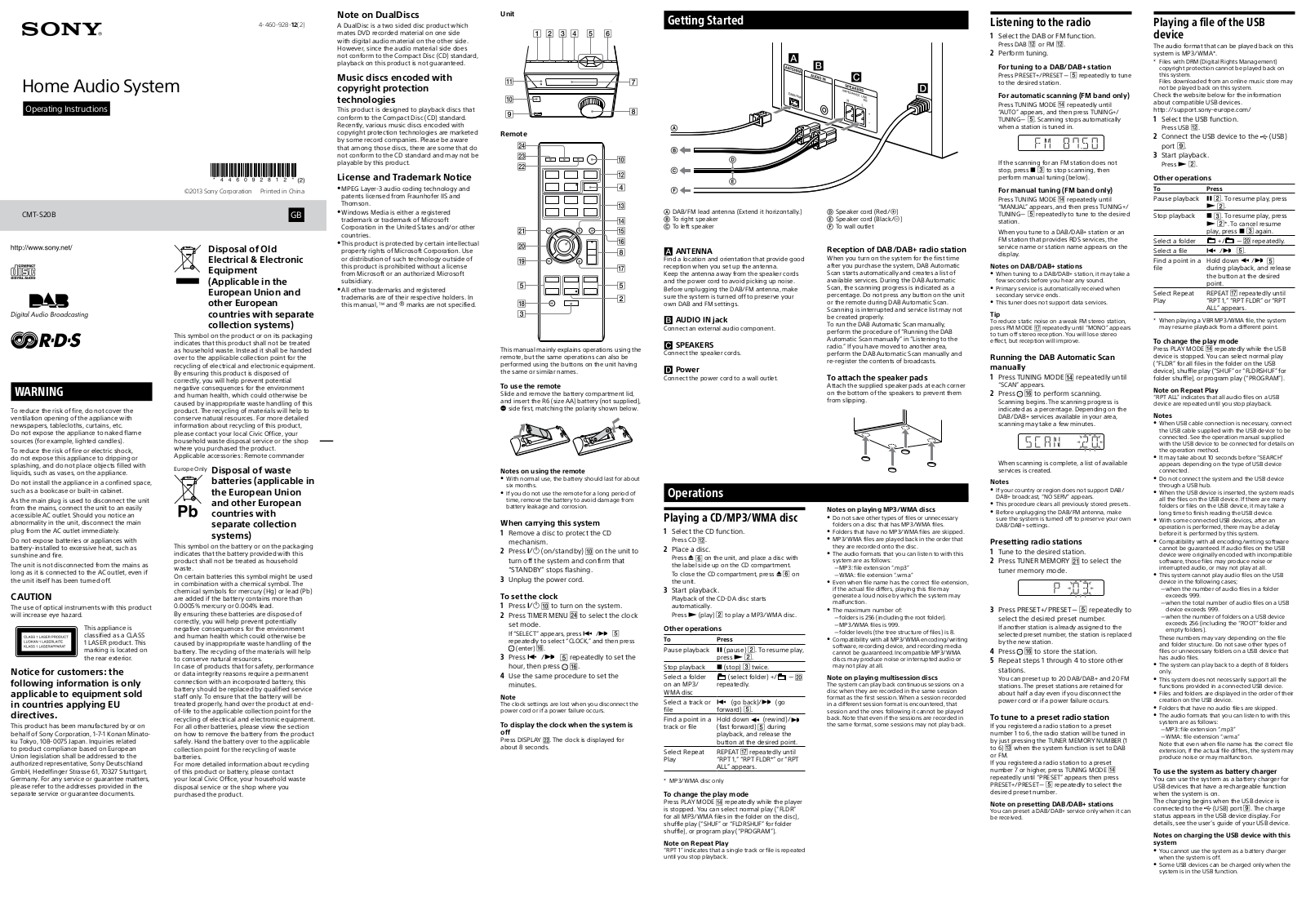 Sony CMT-S20B Instruction manual